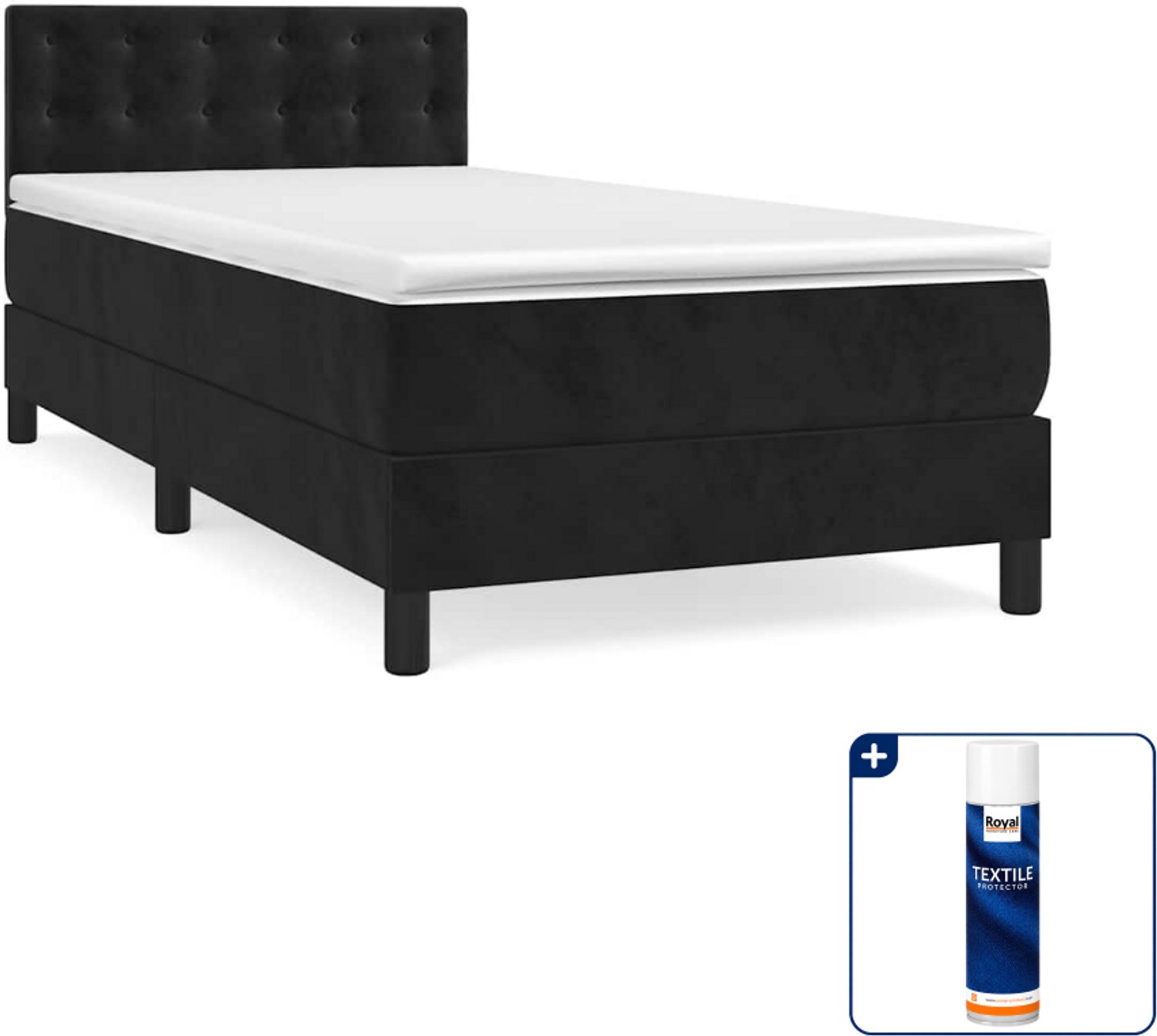 vidaXL boxspring met matras 90 x 190 cm - fluweel - zwart - Inclusief textielbeschermer 500 ml