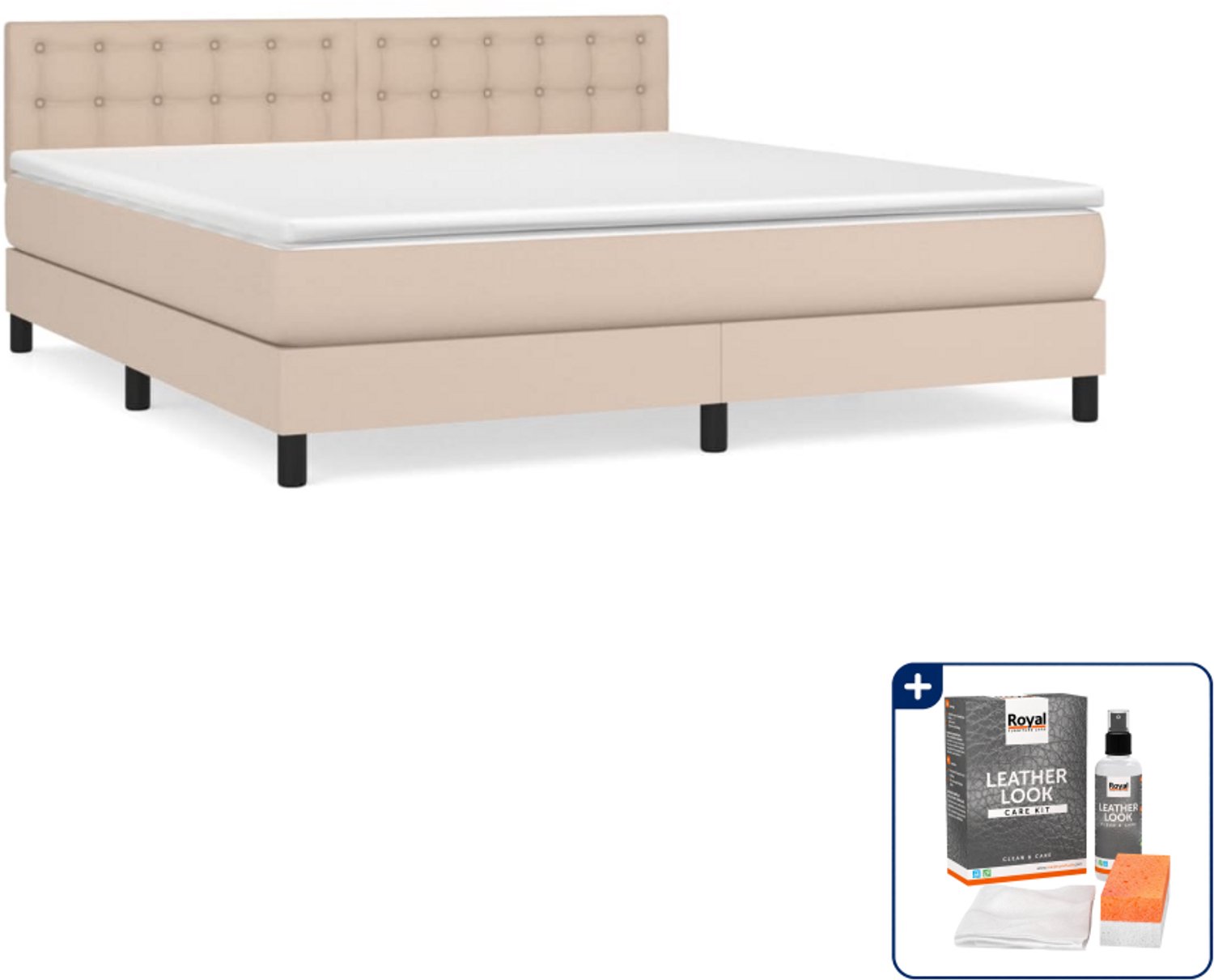 vidaXL Kingsize boxspring met matras - 180 x 200 cm - cappuccino - Inclusief onderhoudsset voor kunstleer 150 ml Bruin