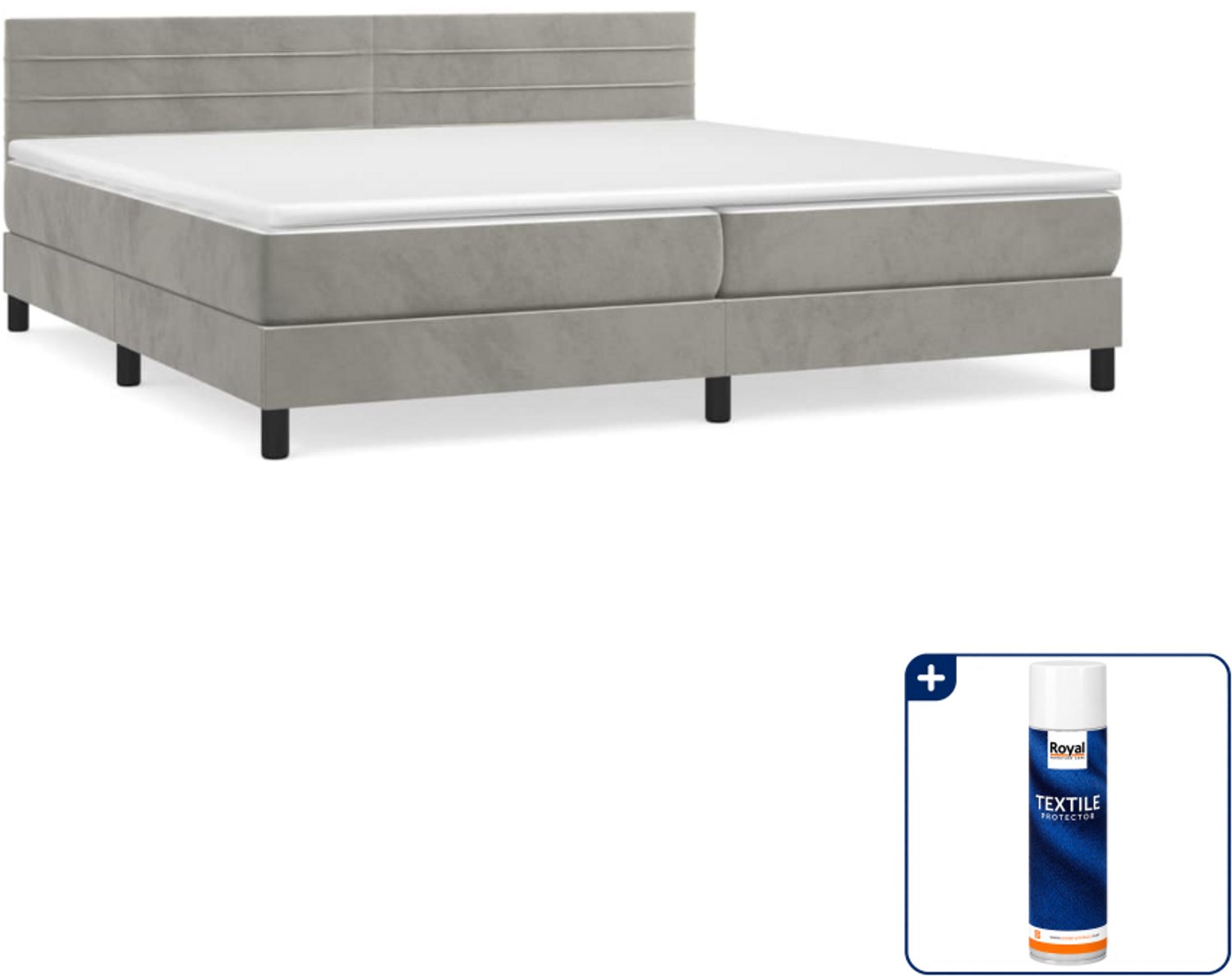 vidaXL Boxspring - Super kingsize - 200 x 200 cm - fluweel - lichtgrijs - Inclusief textielbeschermer 500 ml