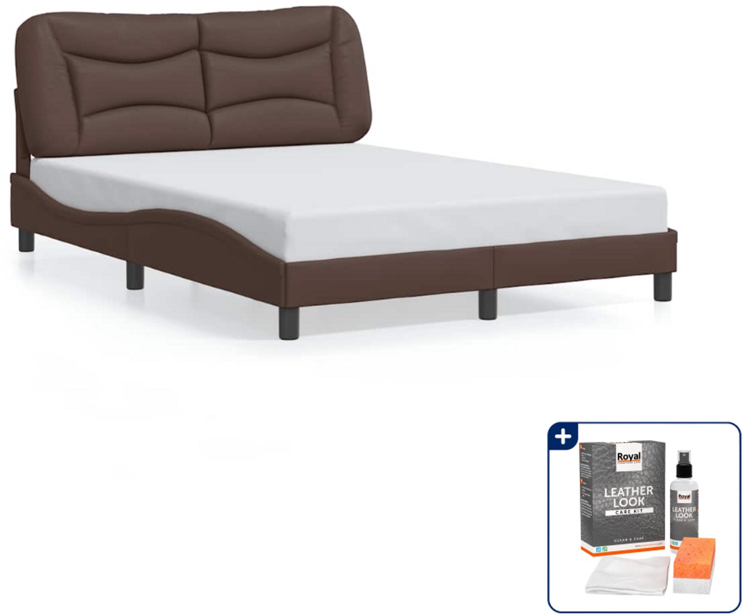 vidaXL bedframe Hvar - 140 x 190 cm - kunstleer - bruin - Inclusief onderhoudsset voor kunstleer 150 ml Groen