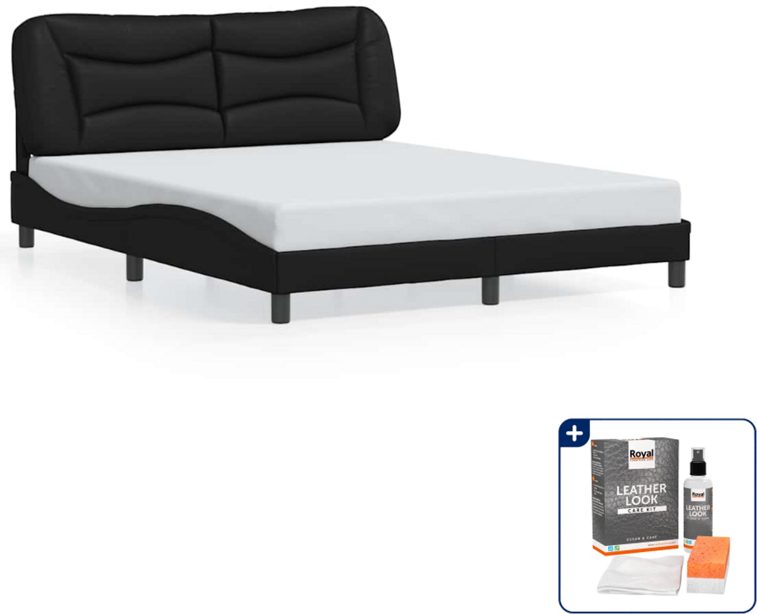 vidaXL Hvar bedframe - Queensize - 160 x 200 cm - zwart - Inclusief onderhoudsset voor kunstleer 150 ml Grijs