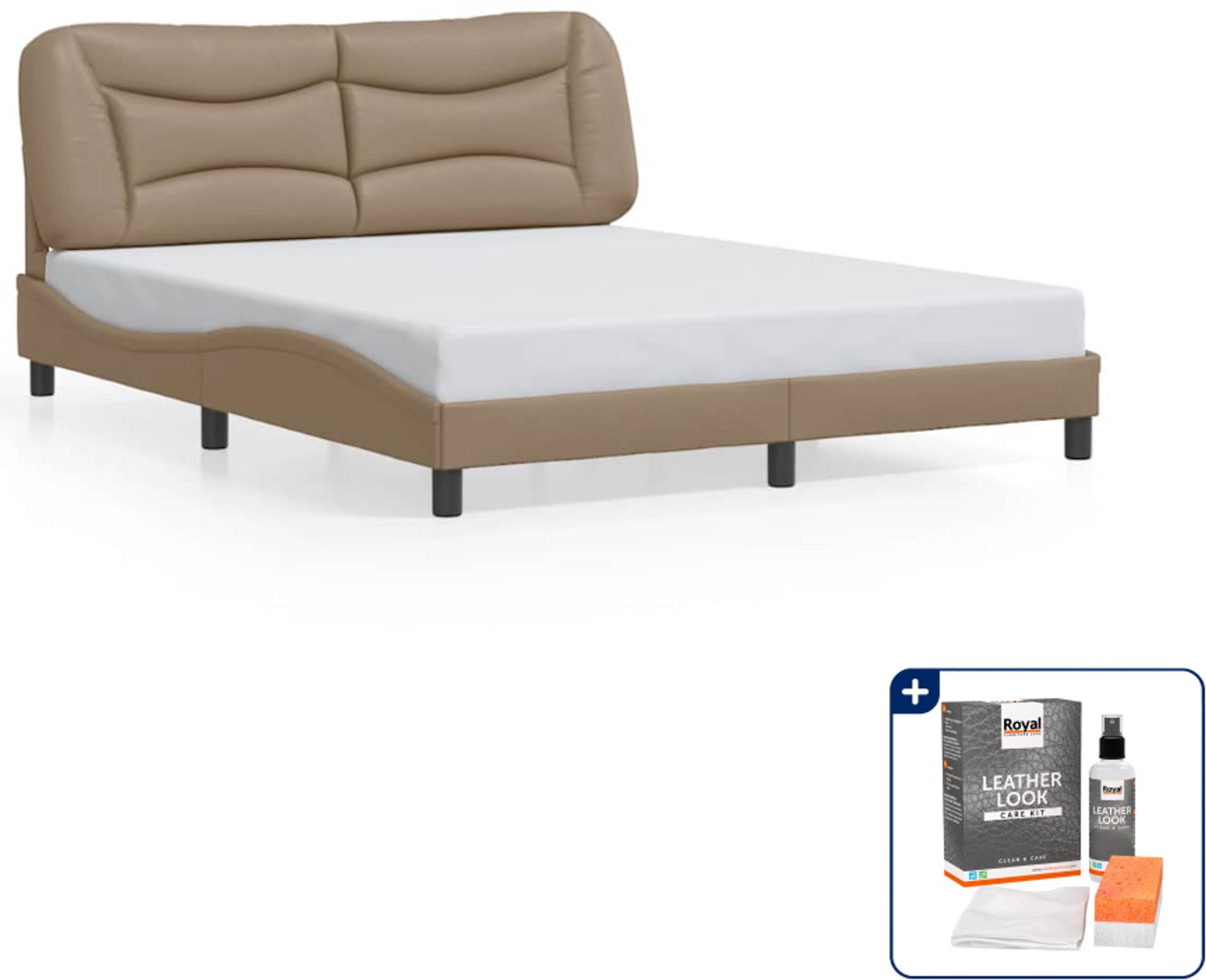 vidaXL Hvar bedframe - Queensize - 160 x 200 cm - cappuccino - Inclusief onderhoudsset voor kunstleer 150 ml Crème