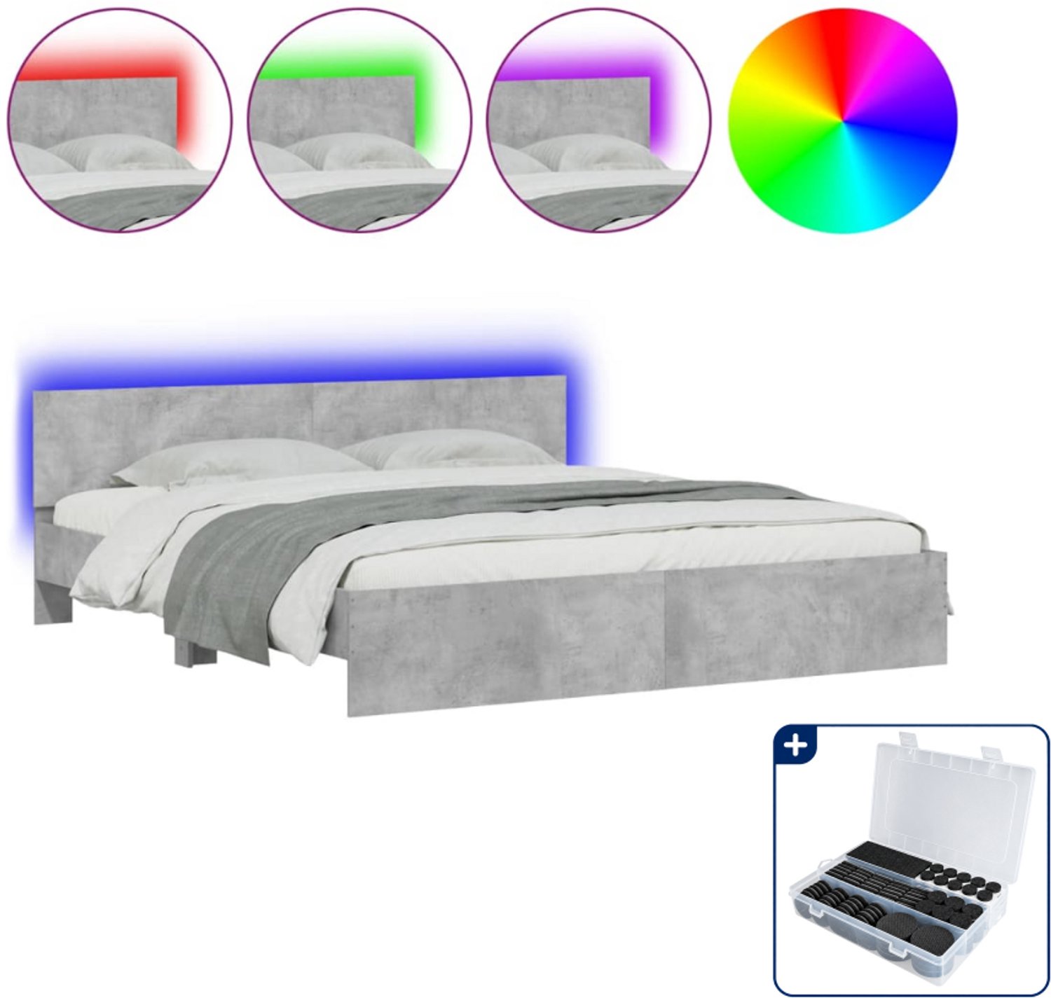 vidaXL Bedframe met led - Kingsize - 180 x 200 cm - betongrijs - Inclusief antikrasvilt 177-delig
