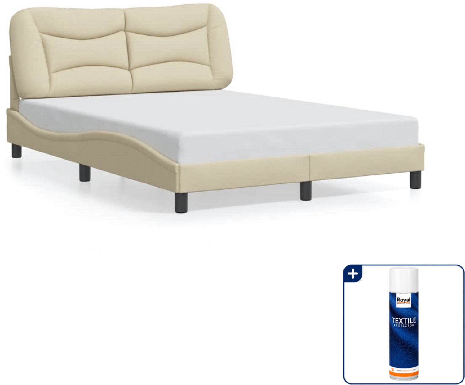 vidaXL Hvar bedframe 140 x 190 cm - stof - crème - Inclusief textielbeschermer 500 ml