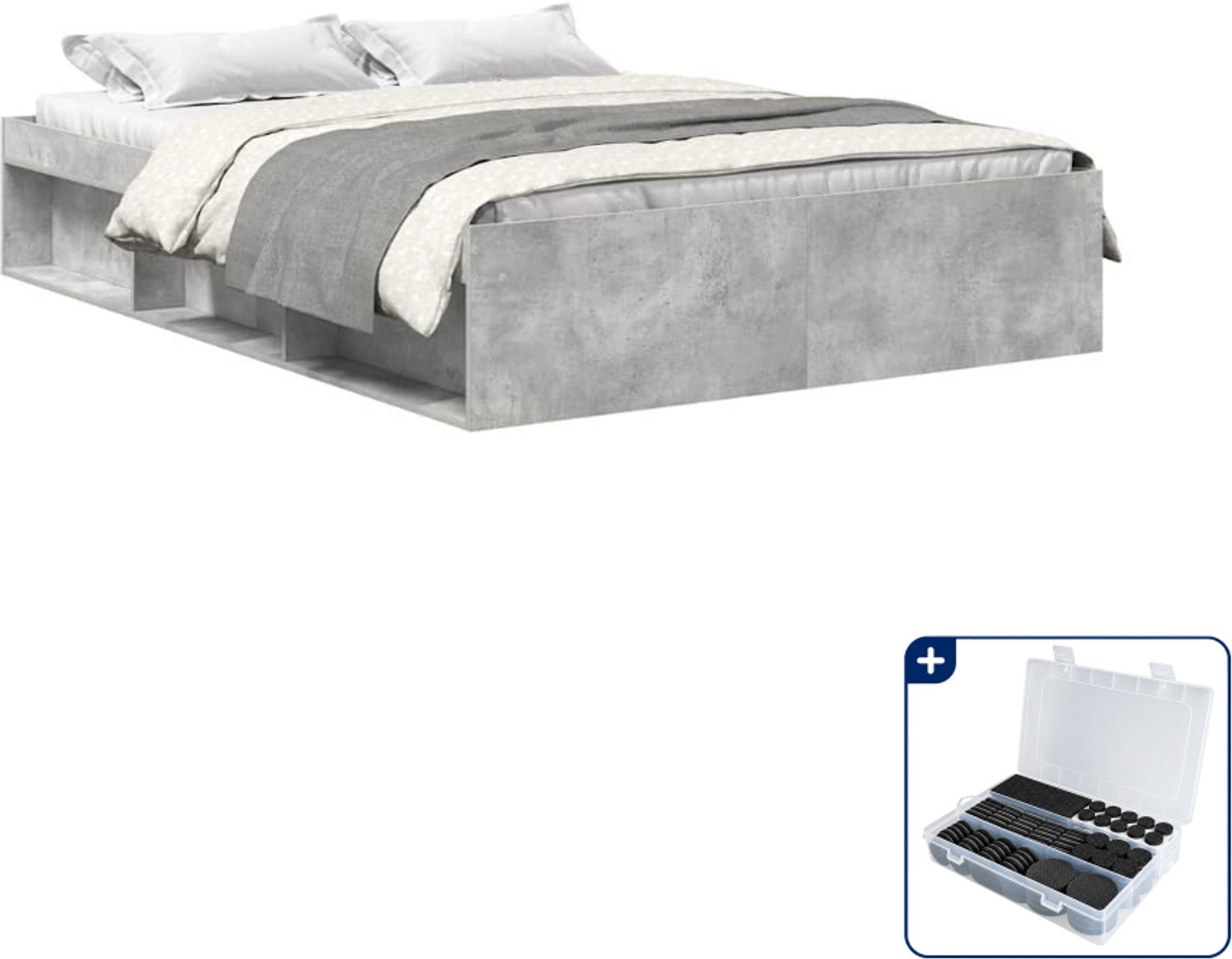 vidaXL bedframe - 150 x 200 cm - betongrijs - Inclusief antikrasvilt 177-delig