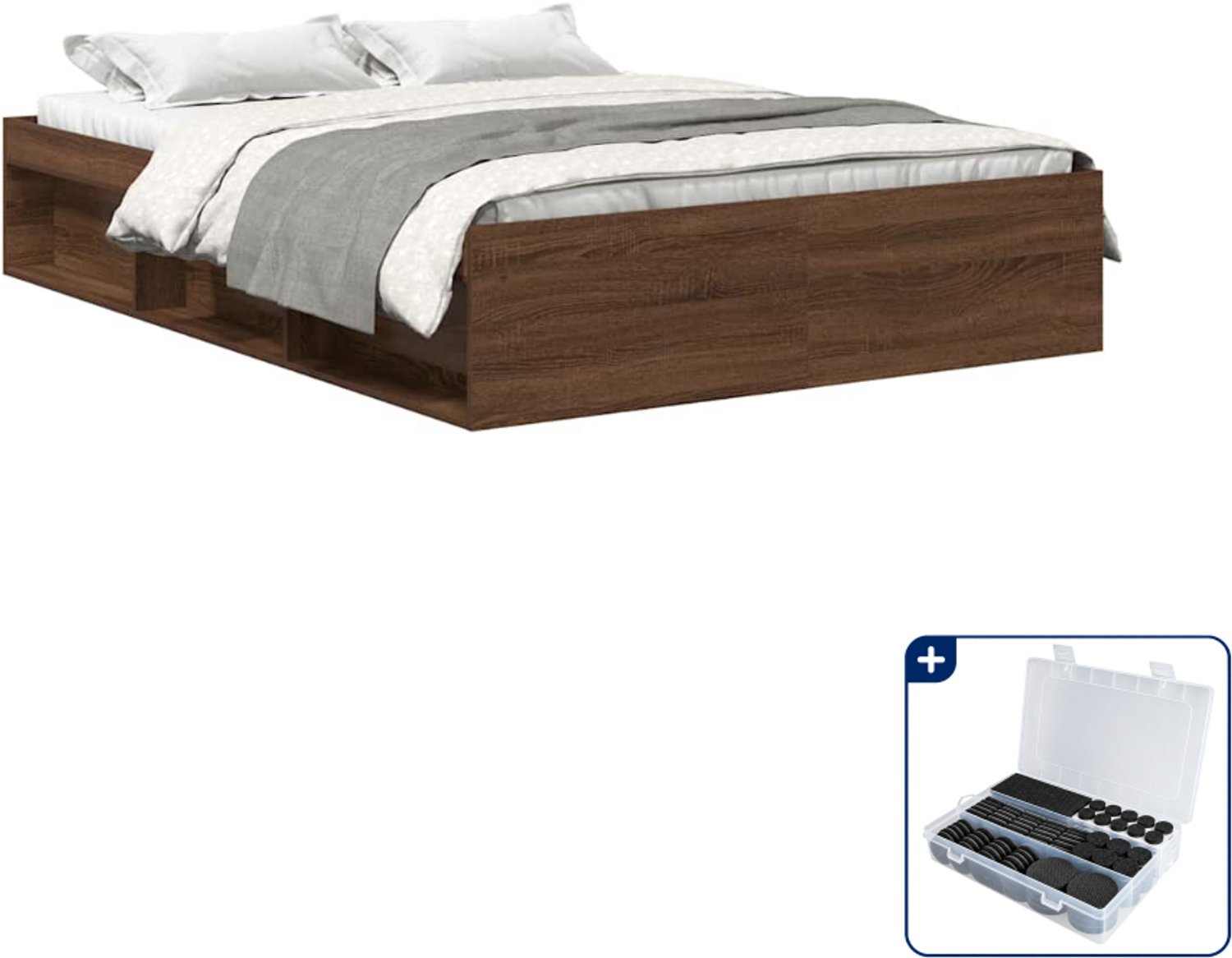 vidaXL bedframe 120 x 190 cm - bewerkt hout - bruineiken - Inclusief antikrasvilt 177-delig