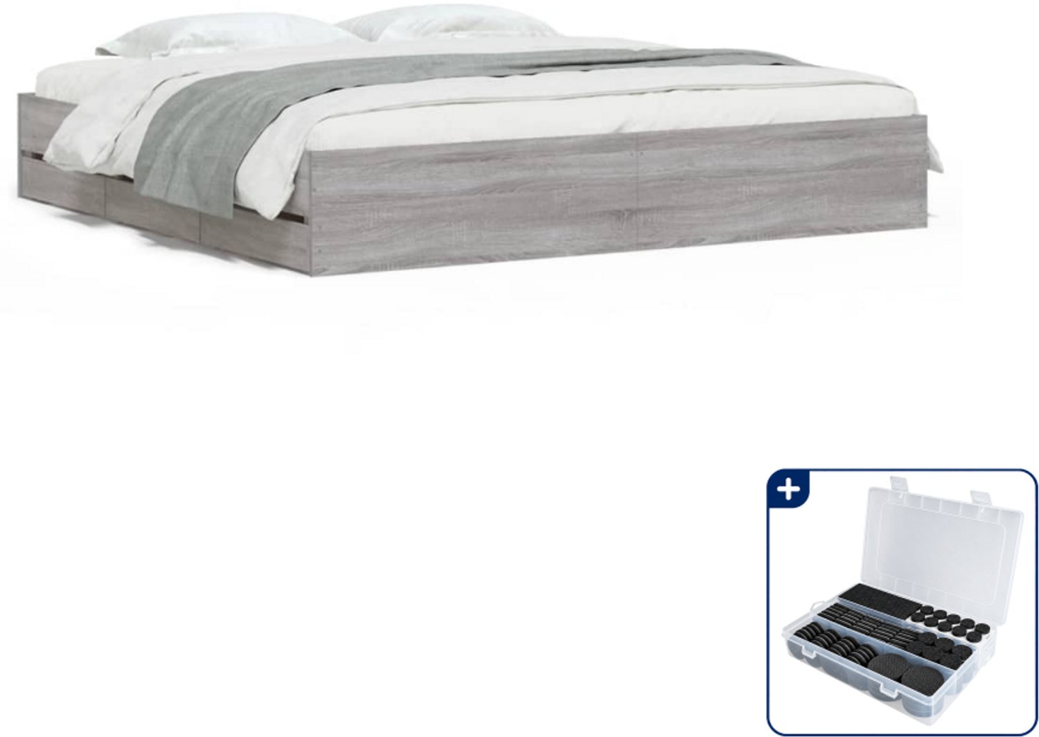 vidaXL Bedframe met lades Kingsize - 180 x 200 cm - bewerkt hout - Inclusief antikrasvilt 177-delig Bruin