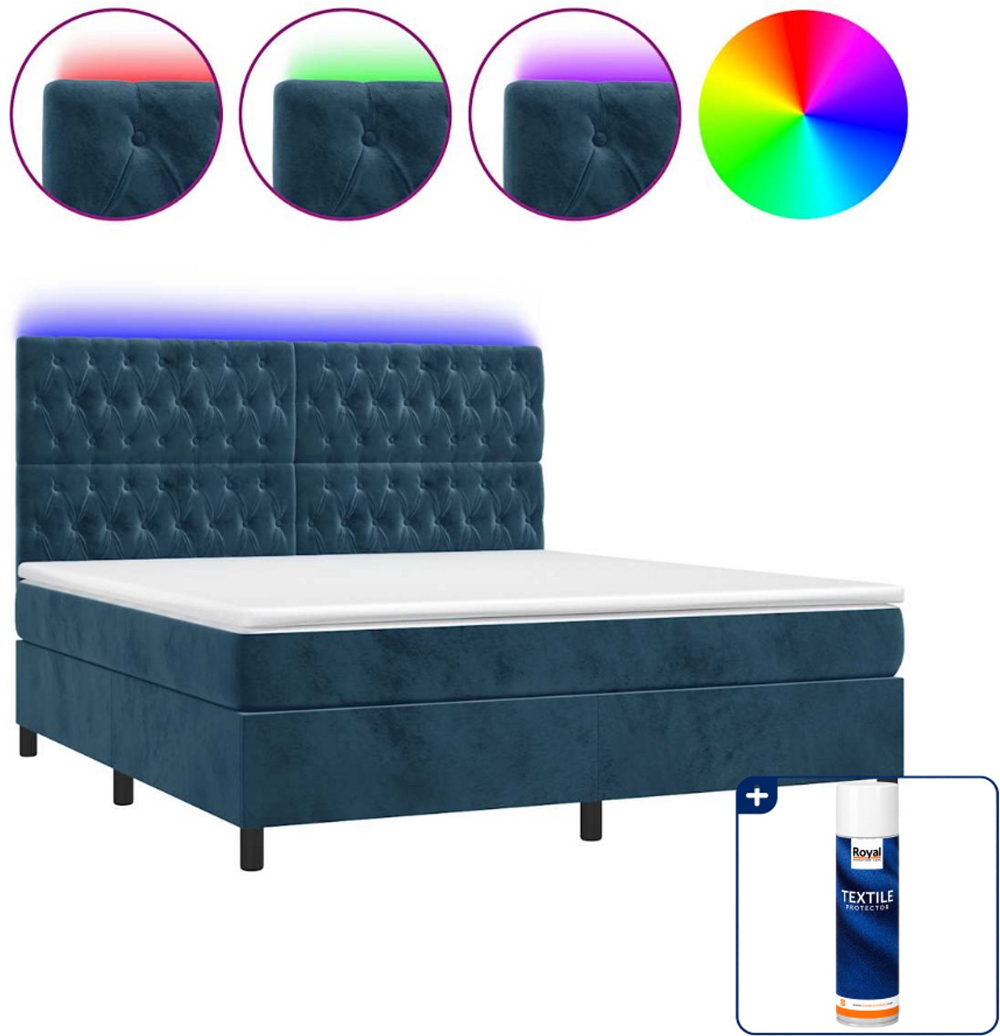 vidaXL Boxspring Kingsize - 180 x 200 cm - donkerblauw - Inclusief textielbeschermer 500 ml