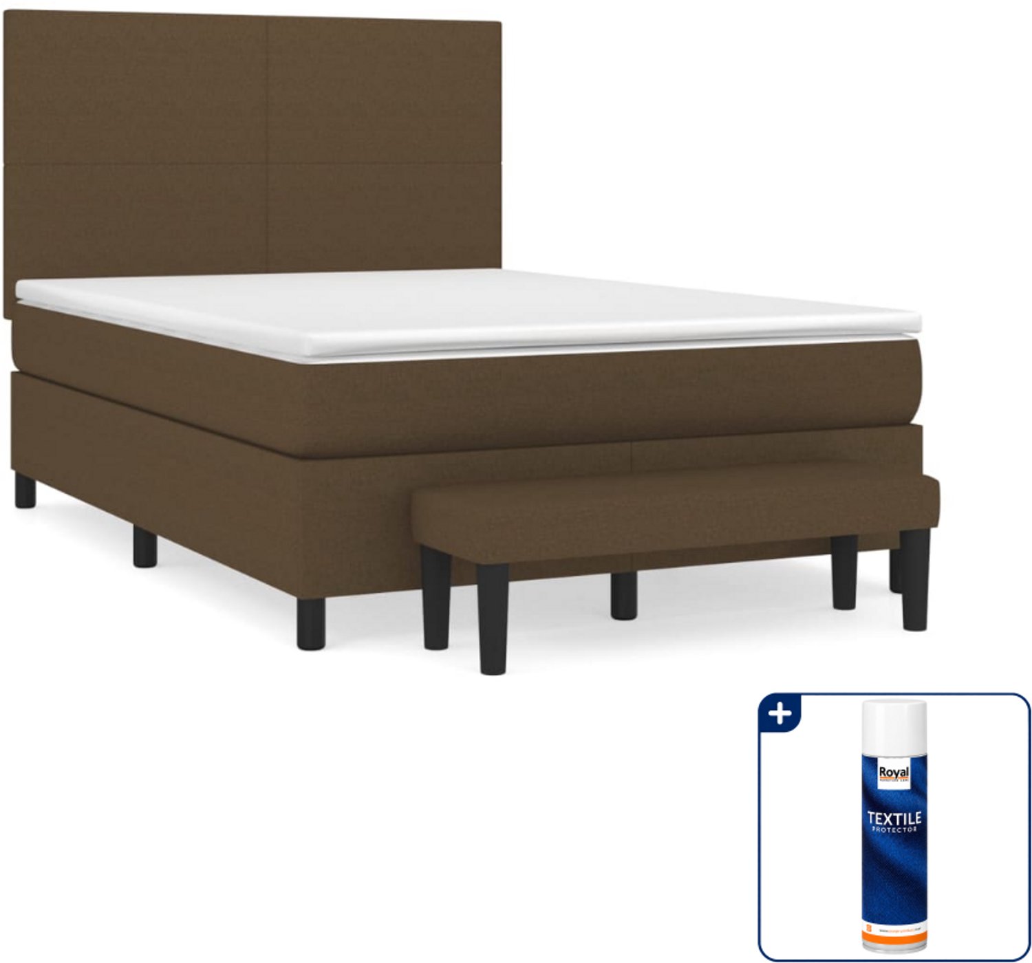 vidaXL boxspring met matras en bankje - 140 x 190 cm - donkerbruin - Inclusief textielbeschermer 500 ml