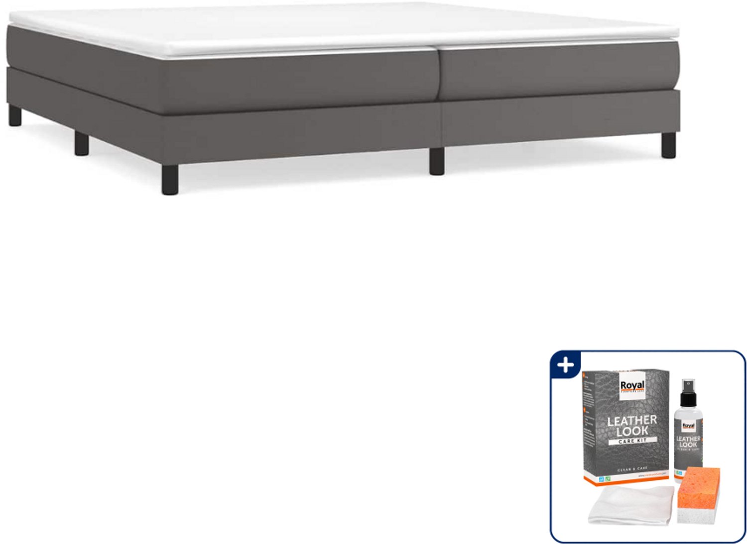 vidaXL Boxspring - Super kingsize - 200 x 200 cm - kunstleer - grijs - Inclusief onderhoudsset voor kunstleer 150 ml