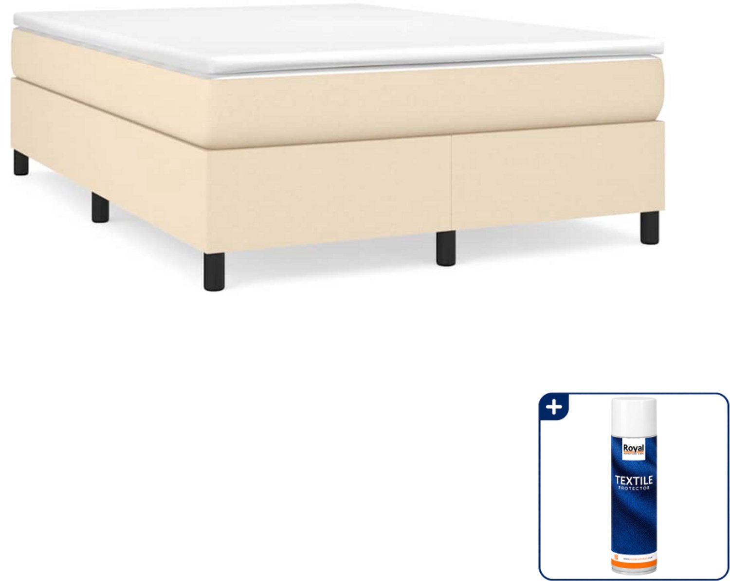 vidaXL boxspring met matras 140 x 190 cm - crèmekleurig - Inclusief textielbeschermer 500 ml