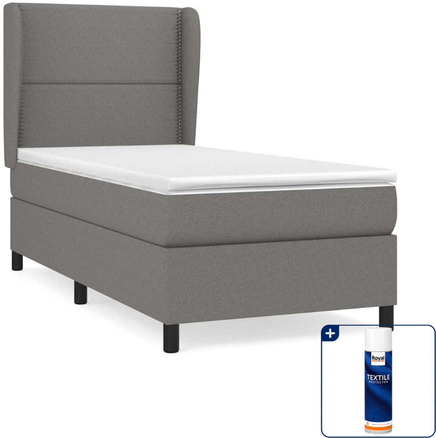 vidaXL boxspring met matras 90 x 190 cm - donkergrijs - Inclusief textielbeschermer 500 ml
