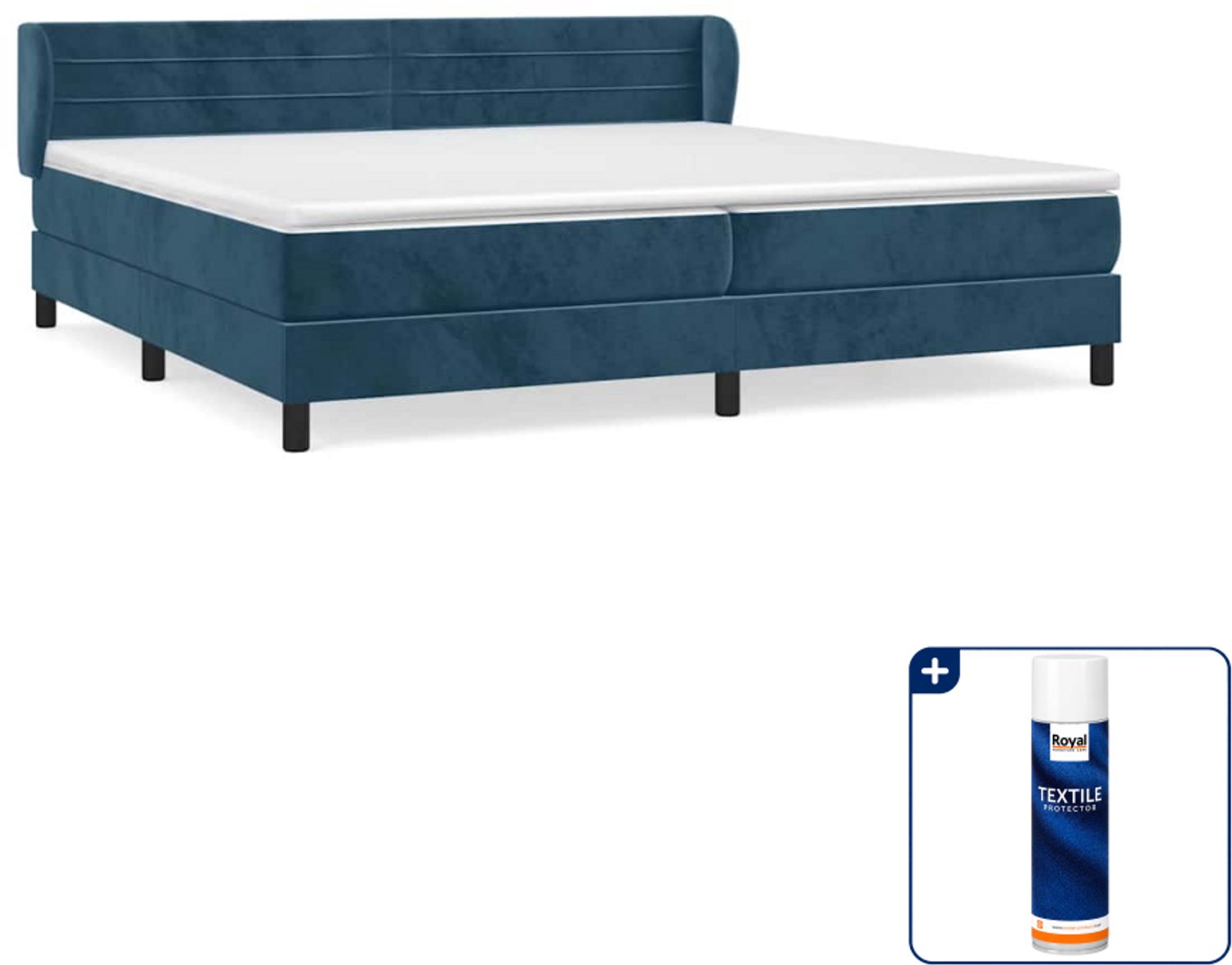 vidaXL boxspring met matras - Super kingsize - 200 x 200 cm - fluweel - Inclusief textielbeschermer 500 ml Blauw