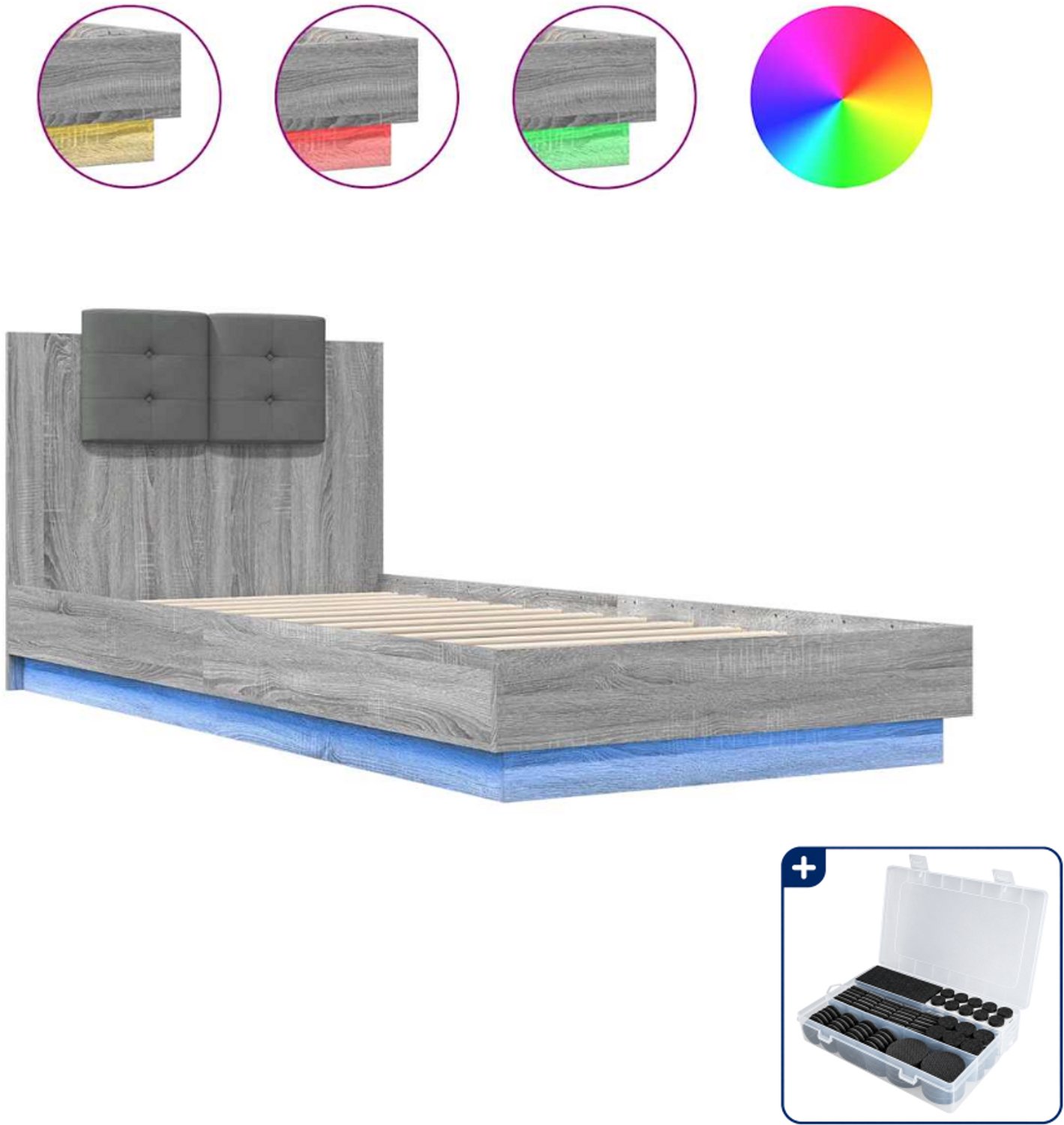 vidaXL bedframe met hoofdbord en led - 100 x 200 cm - grijs sonoma - Inclusief antikrasvilt 177-delig