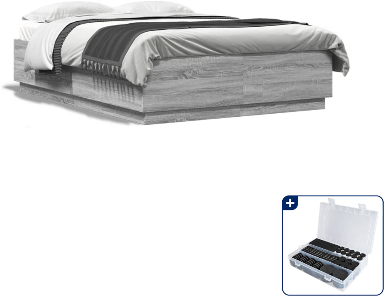 vidaXL bedframe - Small double - 140 x 200 cm - grijs sonoma - Inclusief antikrasvilt 177-delig Roze