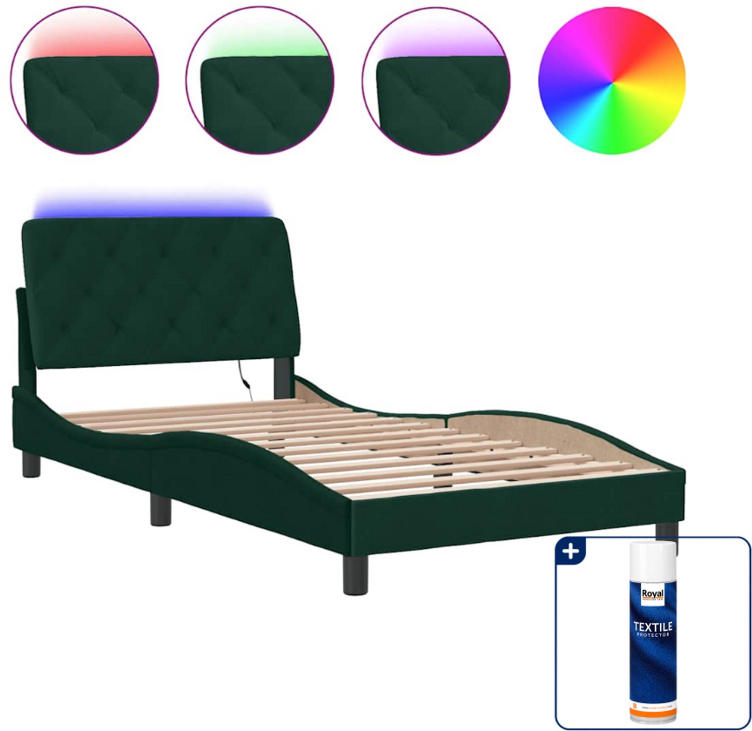 vidaXL bedframe met led - 100 x 200 cm - fluweel - donkergroen - Inclusief textielbeschermer 500 ml
