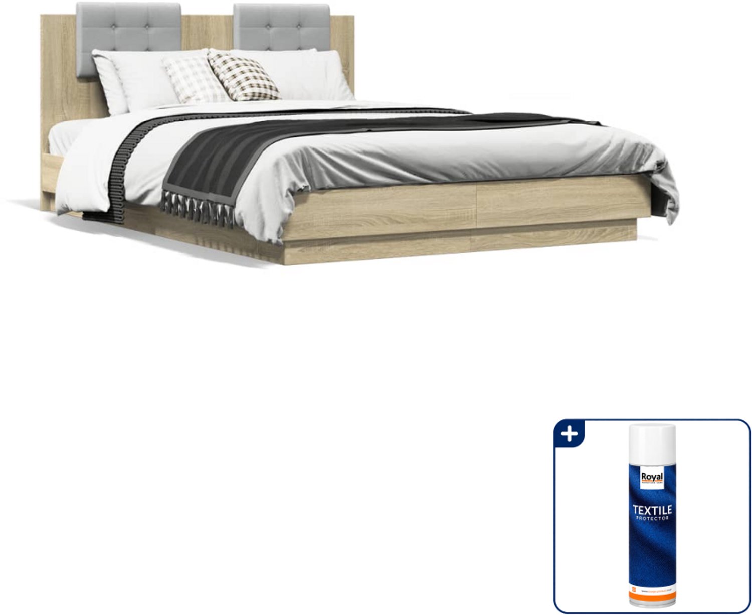 vidaXL bedframe - 120 x 200 cm - bewerkt hout - sonoma eiken - Inclusief textielbeschermer 500 ml Zwart