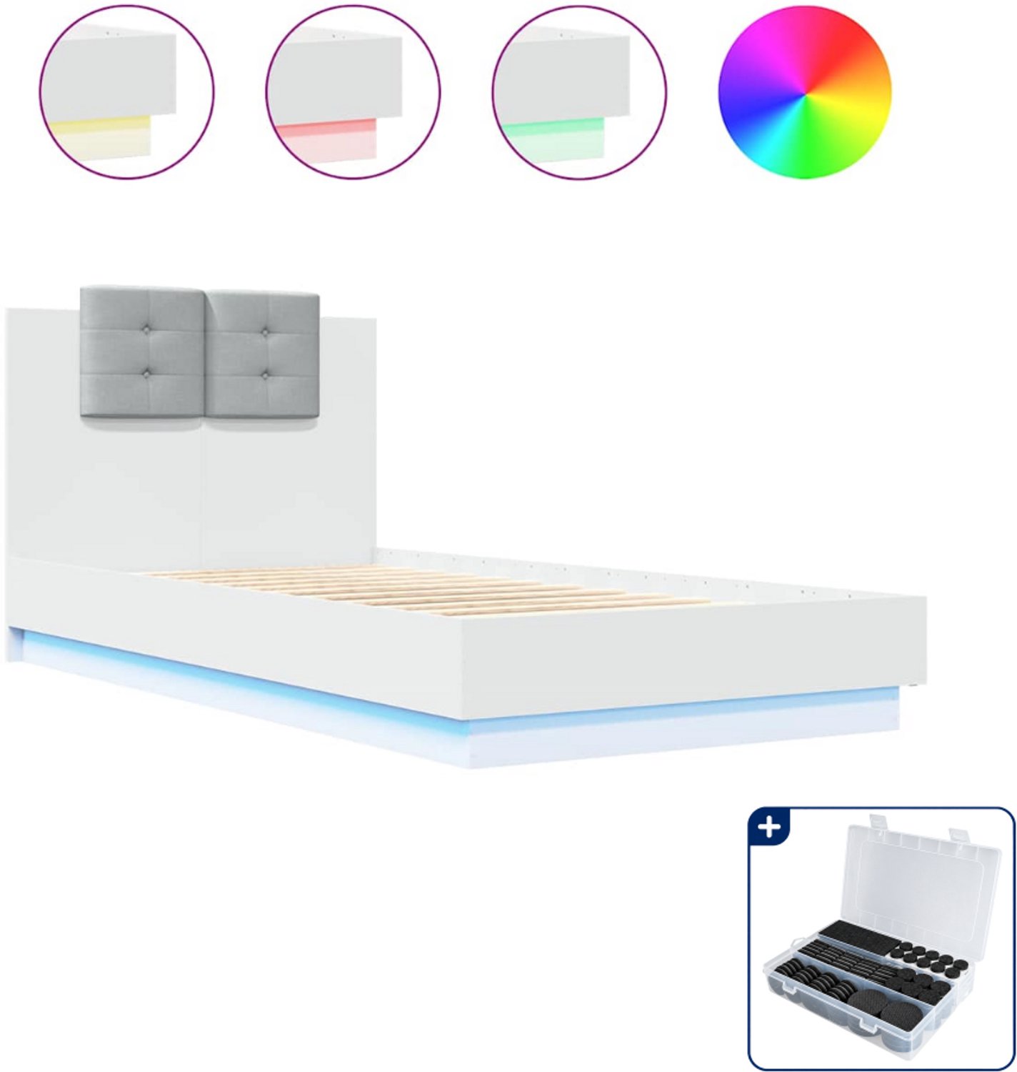 vidaXL bedframe met led - 90 x 190 cm - bewerkt hout - wit - Inclusief antikrasvilt 177-delig