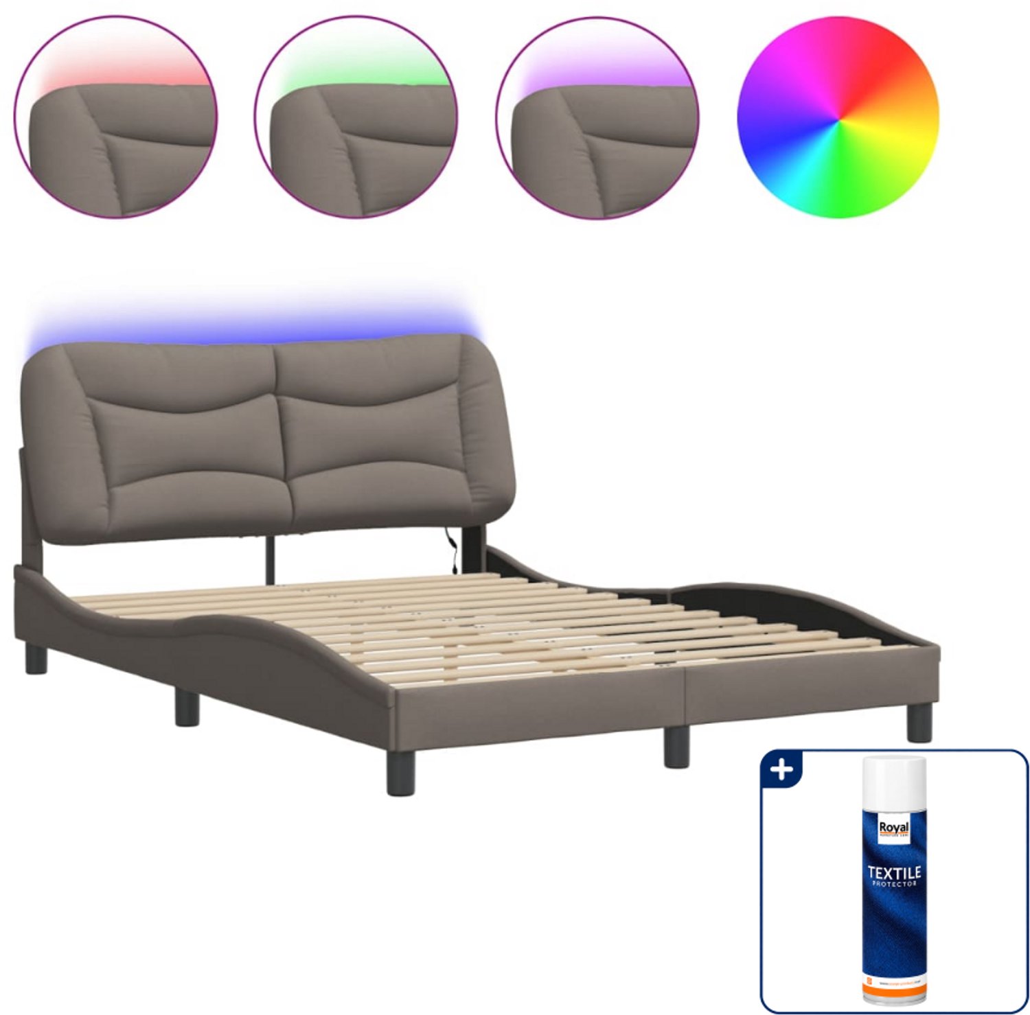 vidaXL Hvar bedframe met LED - 120 x 200 cm - stof - taupe - Inclusief textielbeschermer 500 ml Bruin
