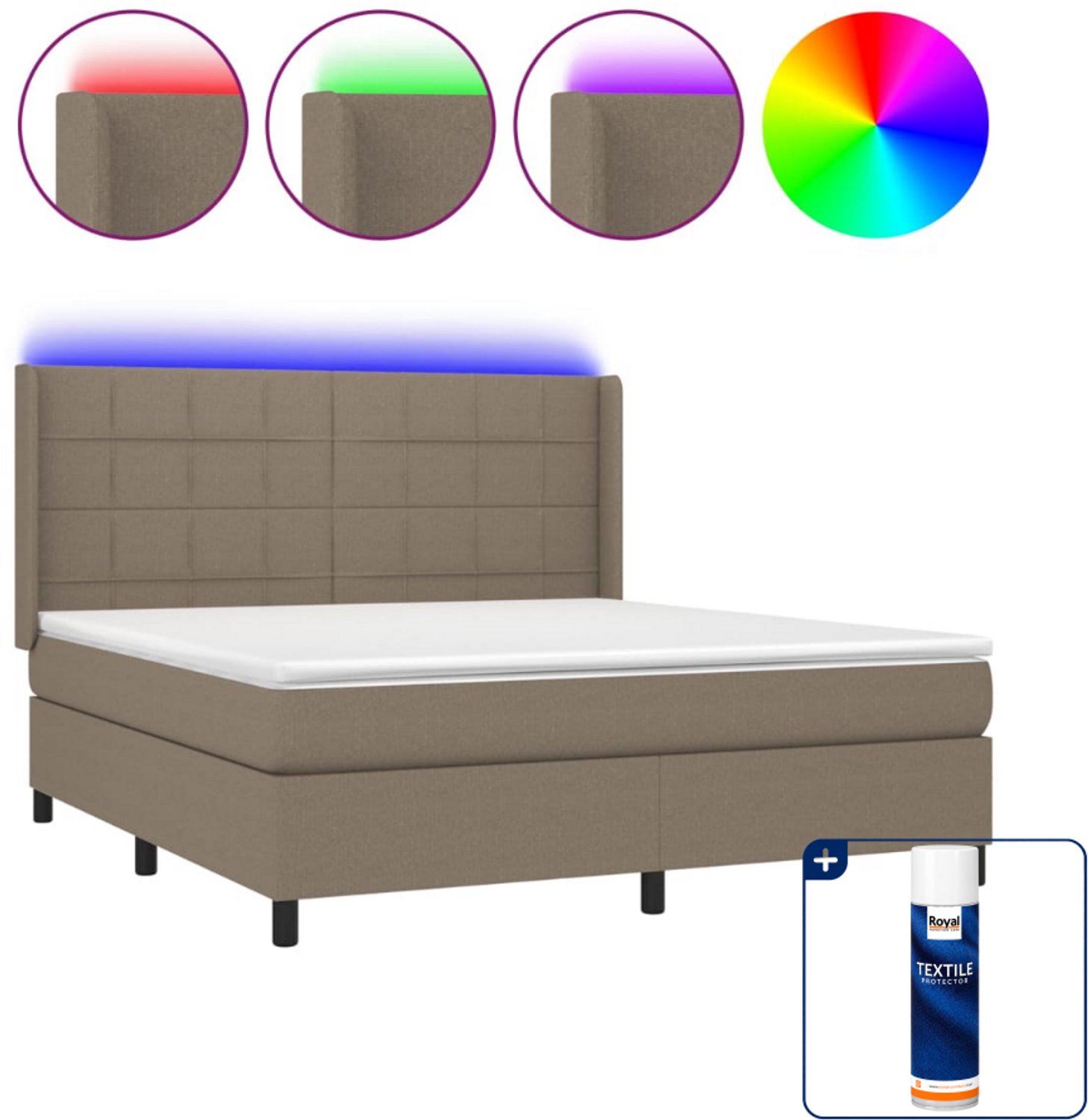 vidaXL boxspring met matras en led - Queensize - 160 x 200 cm - taupe - Inclusief textielbeschermer 500 ml