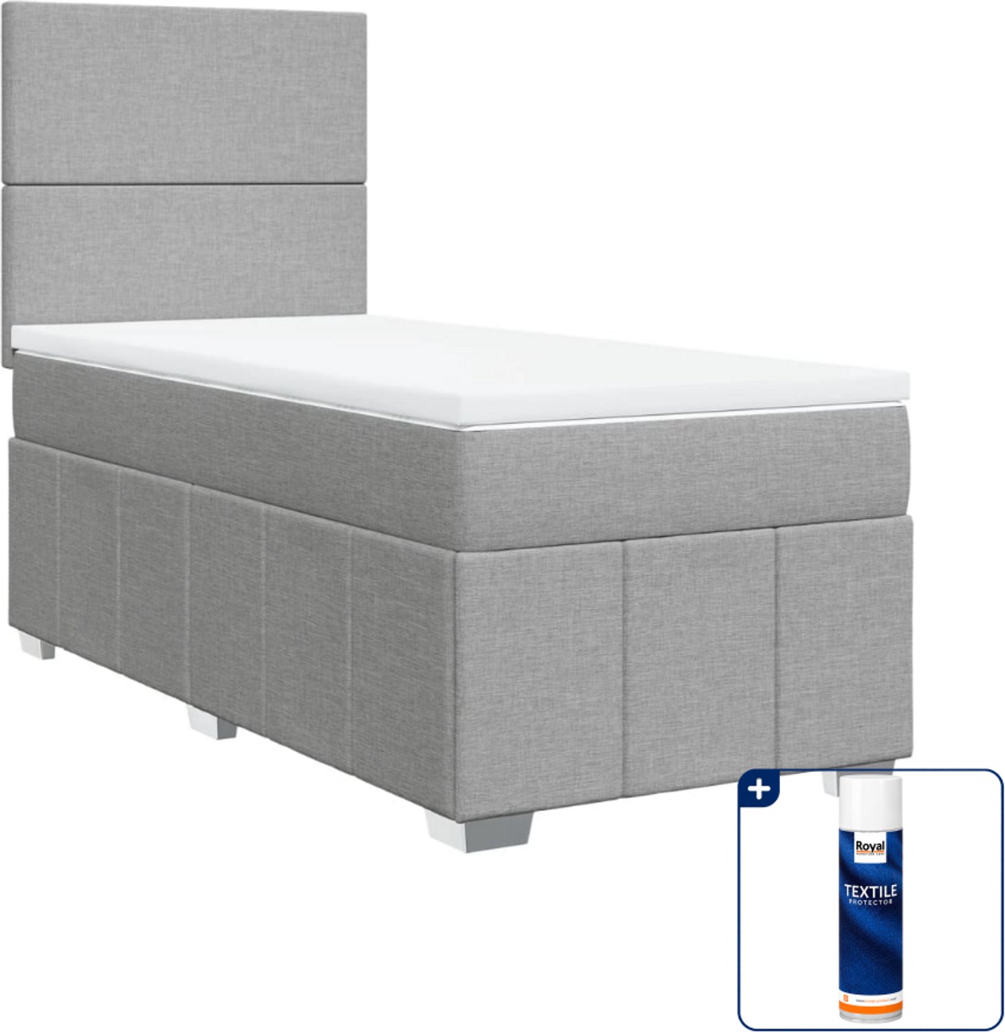 vidaXL boxspring met matras - 90 x 200 cm - stof - lichtgrijs - Inclusief textielbeschermer 500 ml