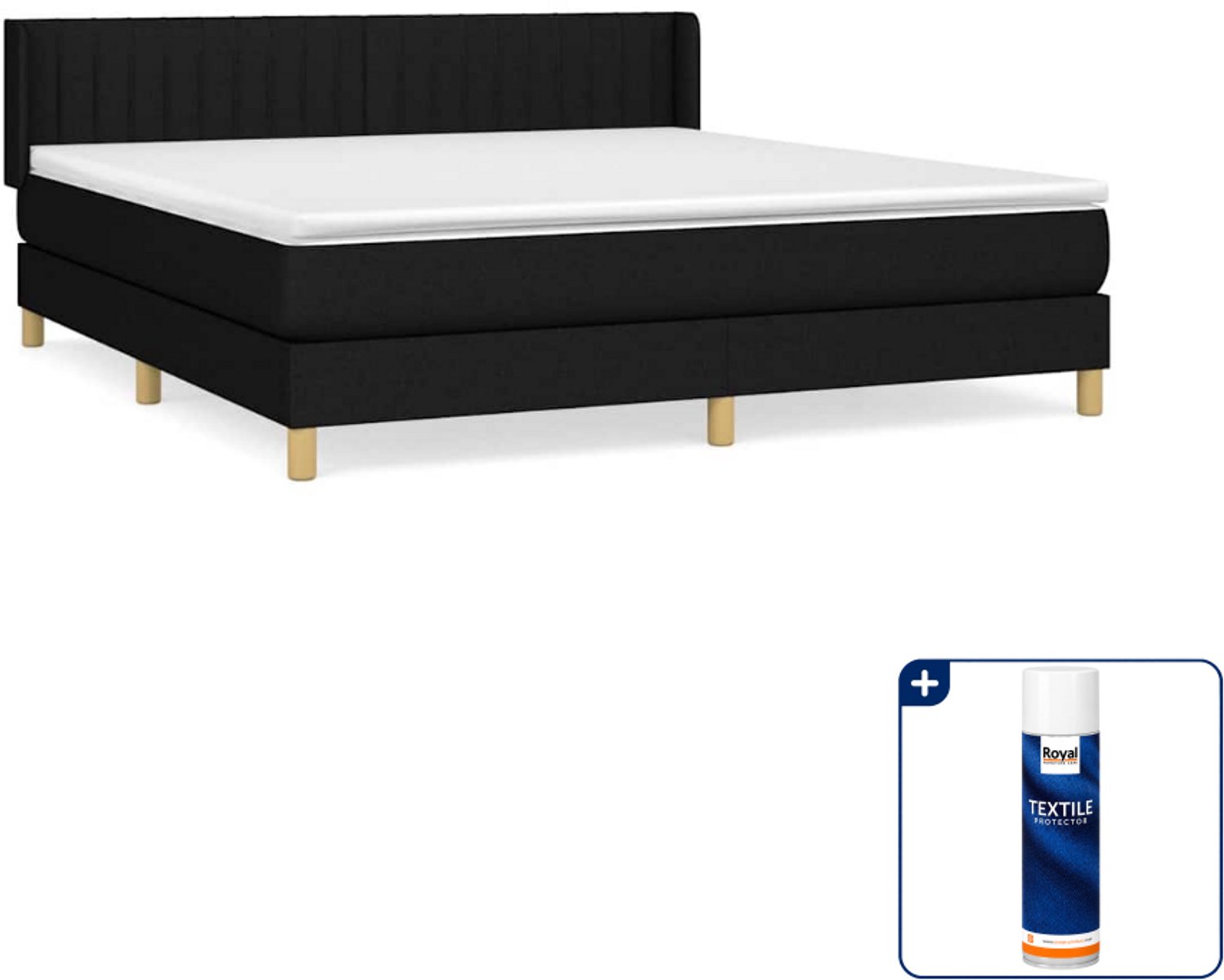 vidaXL Kingsize boxspring met matras - 180 x 200 cm - zwart - Inclusief textielbeschermer 500 ml