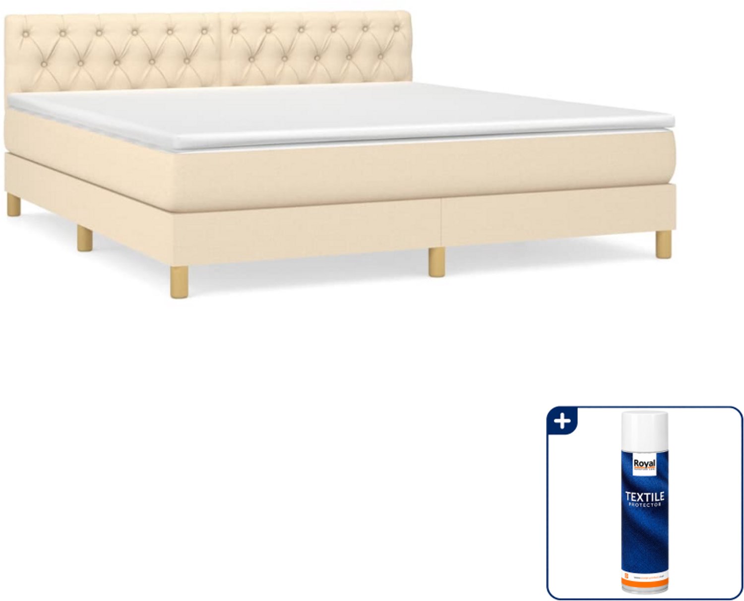 vidaXL boxspring met matras - Queensize 160 x 200 cm - crème - Inclusief textielbeschermer 500 ml