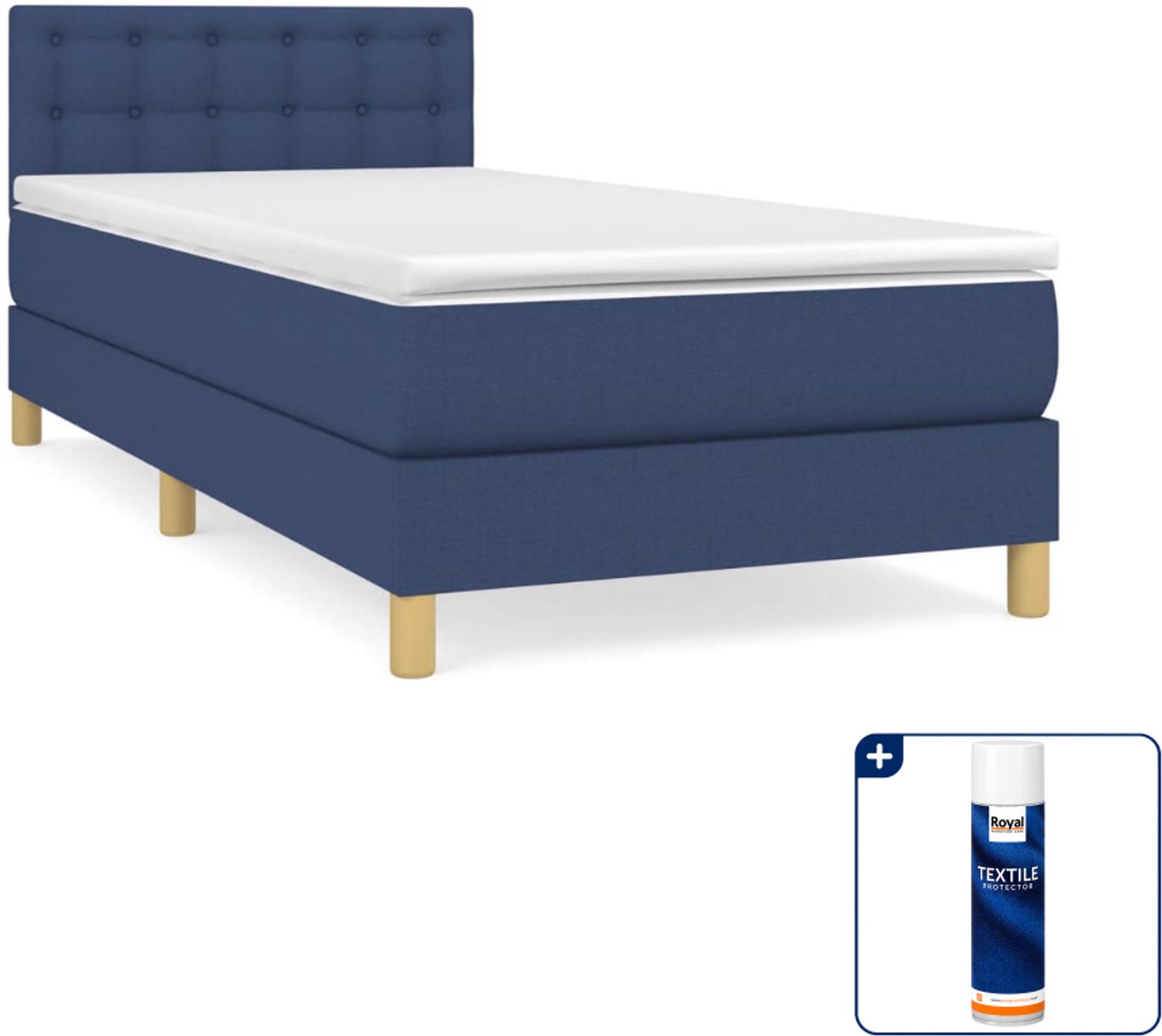 vidaXL boxspring met matras - 90 x 200 cm - stof - blauw - Inclusief textielbeschermer 500 ml