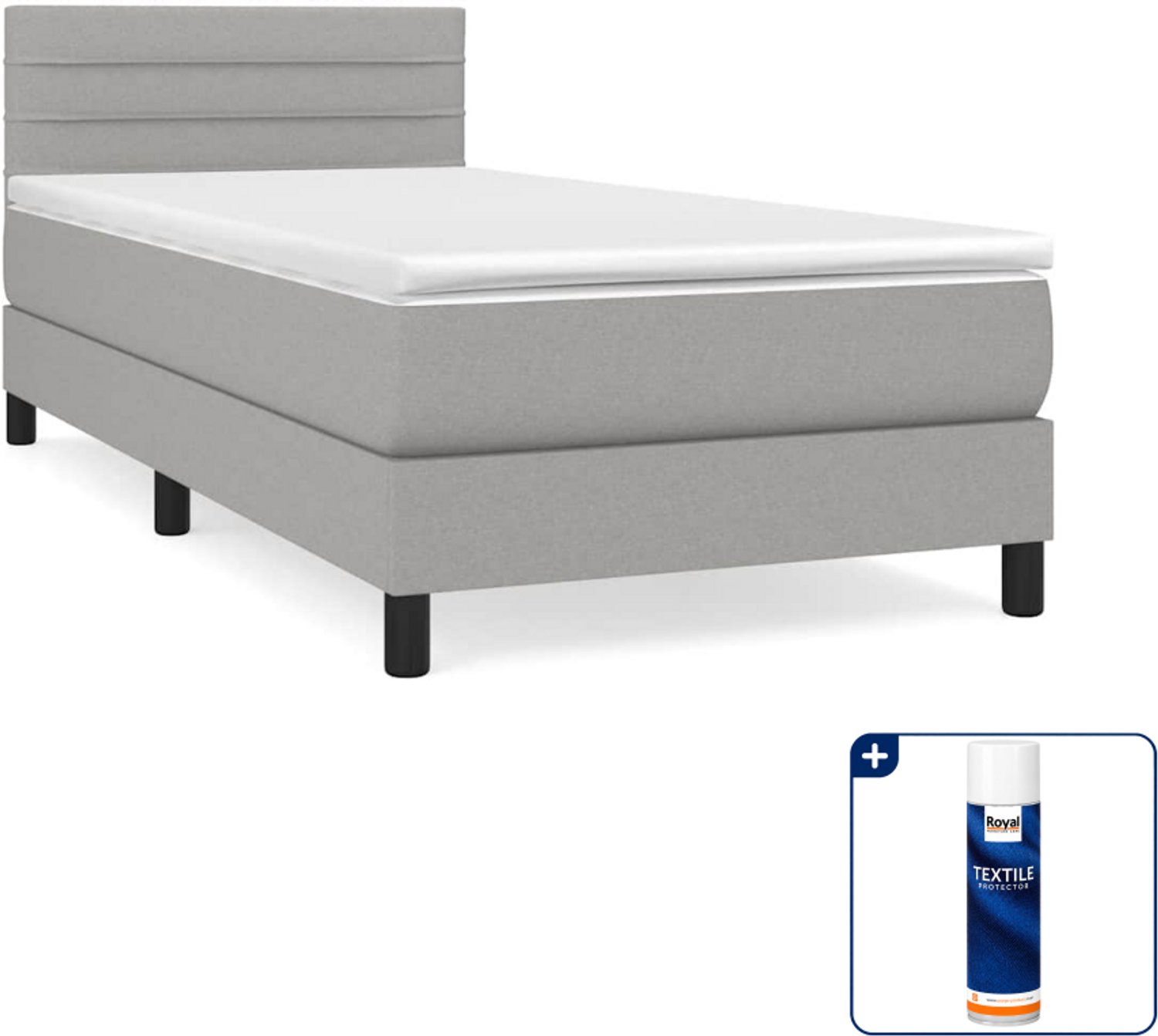 vidaXL boxspring met matras 100 x 200 cm - lichtgrijs - Inclusief textielbeschermer 500 ml