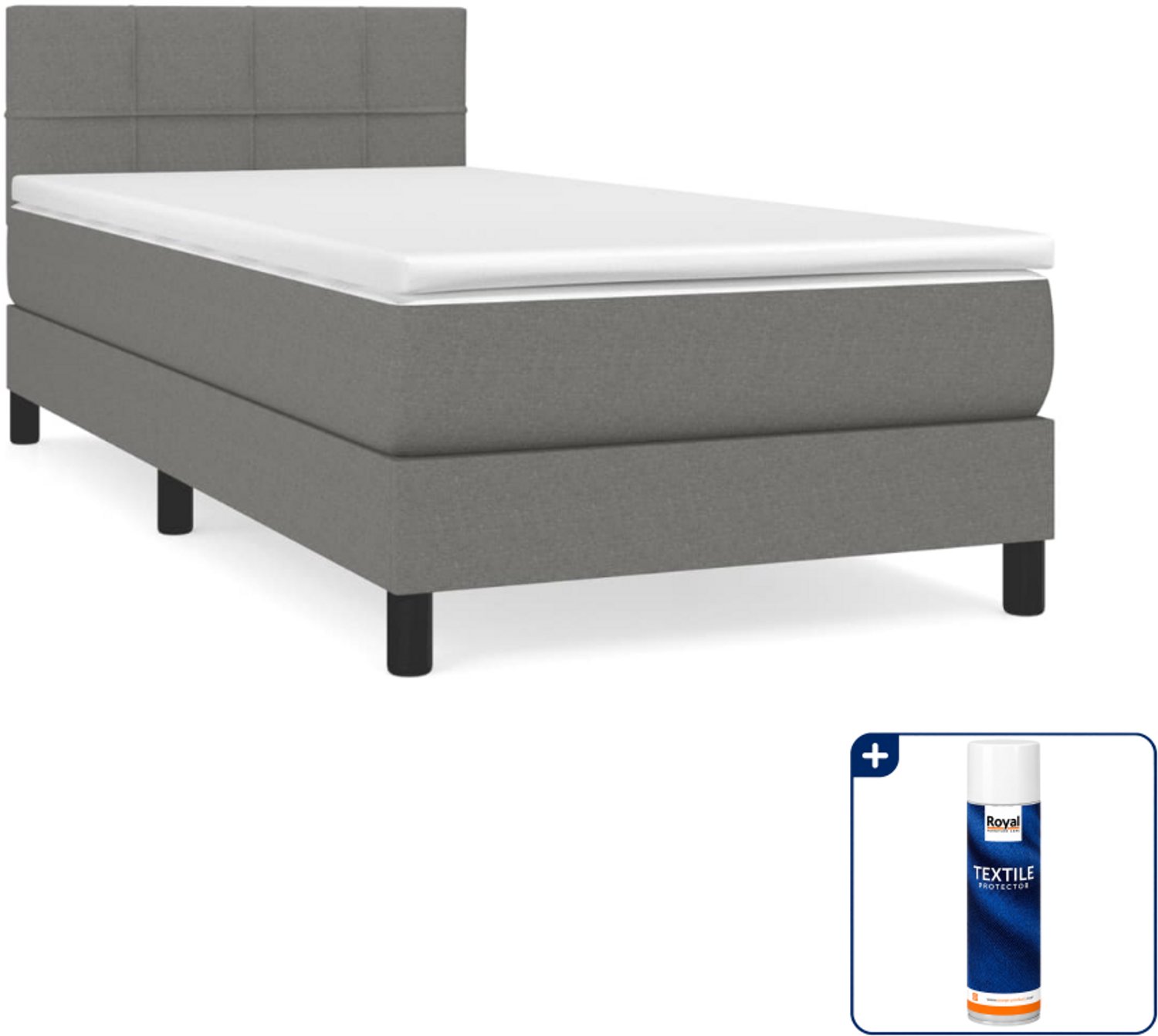 vidaXL boxspring met matras 80 x 200 cm - stof - donkergrijs - Inclusief textielbeschermer 500 ml