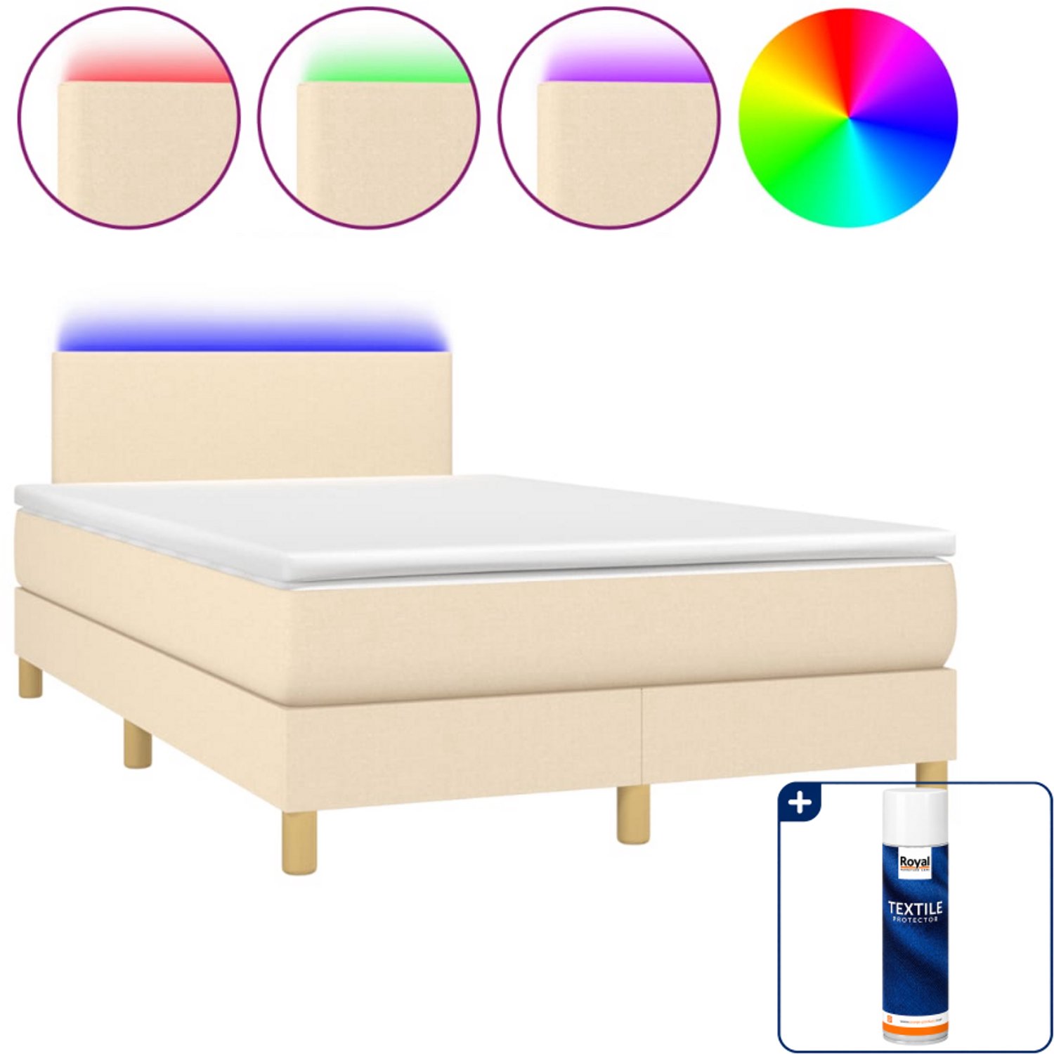vidaXL boxspring met matras en LED - 120 x 190 cm - stof - crème - Inclusief textielbeschermer 500 ml