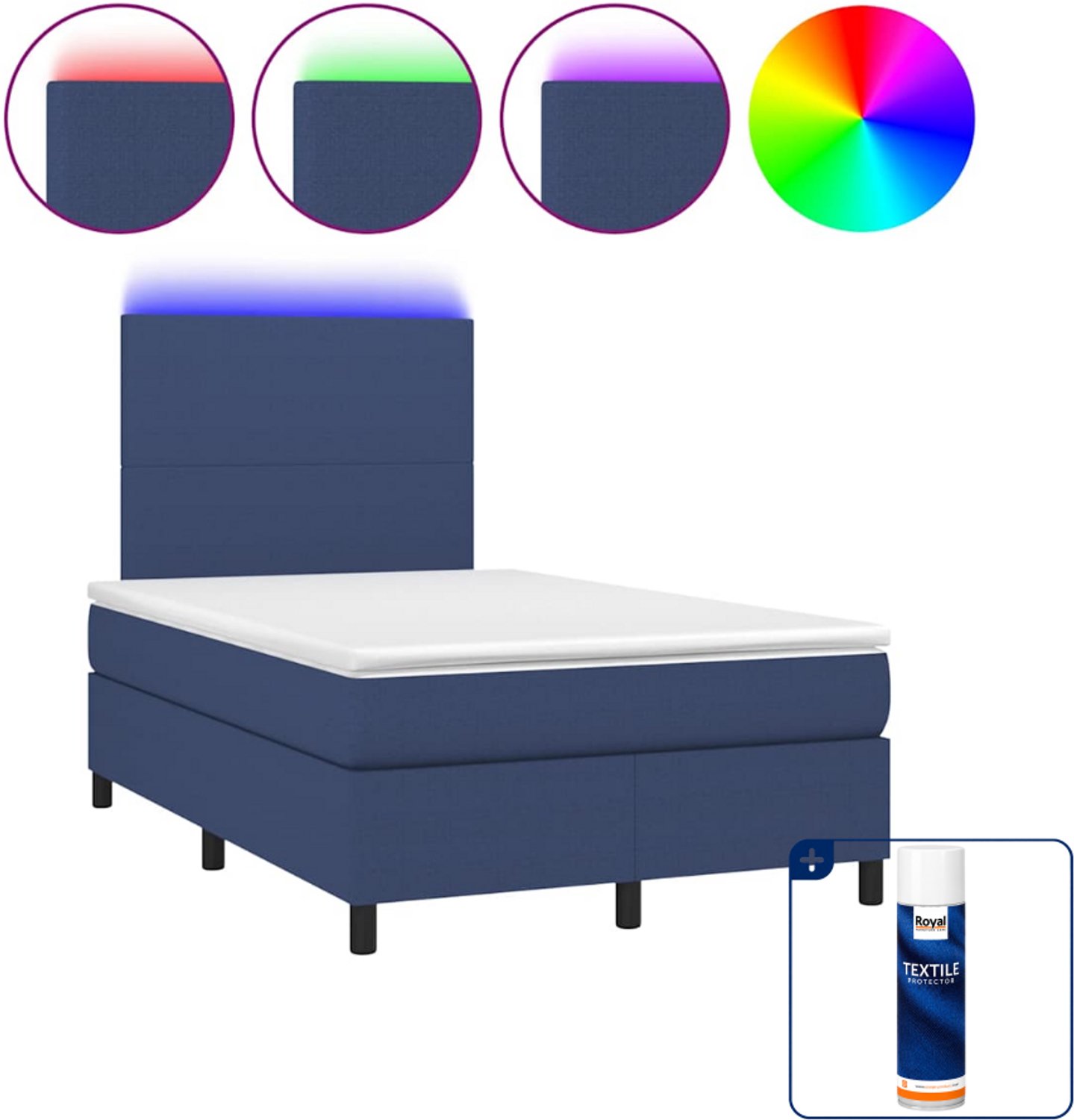 vidaXL boxspring met matras en led - 120 x 190 cm - blauw - Inclusief textielbeschermer 500 ml Bruin