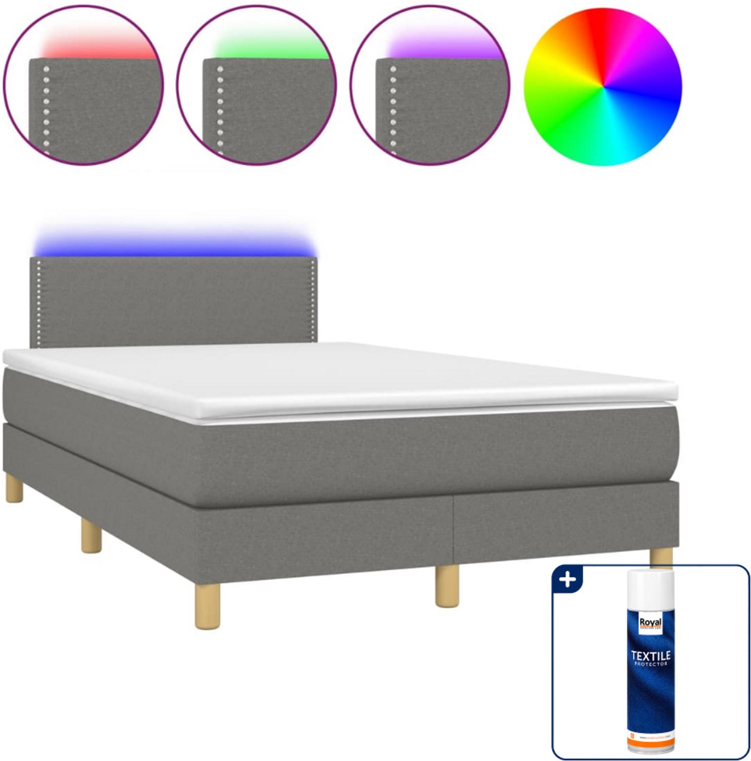 vidaXL Boxspring met matras en LED - 120 x 190 cm - donkergrijs - Inclusief textielbeschermer 500 ml