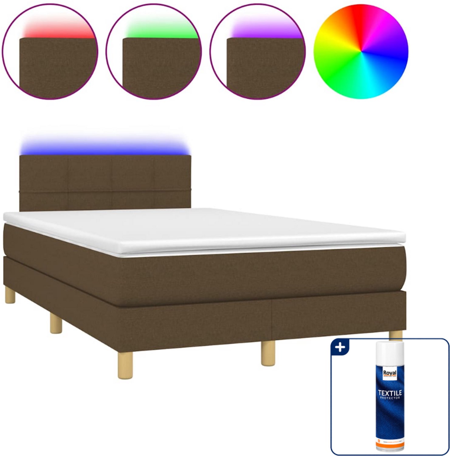vidaXL boxspring met matras en led - 120 x 190 cm - donkerbruin - Inclusief textielbeschermer 500 ml