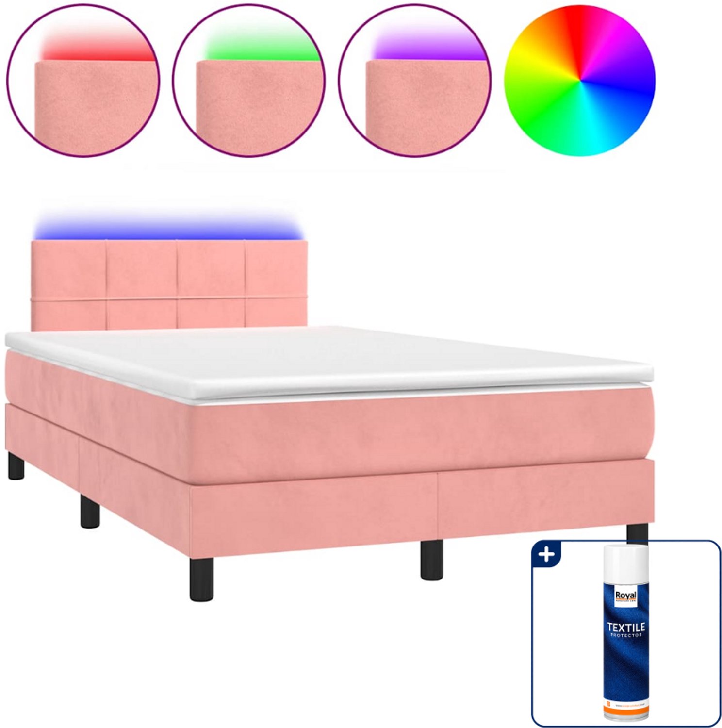 vidaXL boxspring met matras en led - 120 x 190 cm - fluweel - roze - Inclusief textielbeschermer 500 ml Zwart
