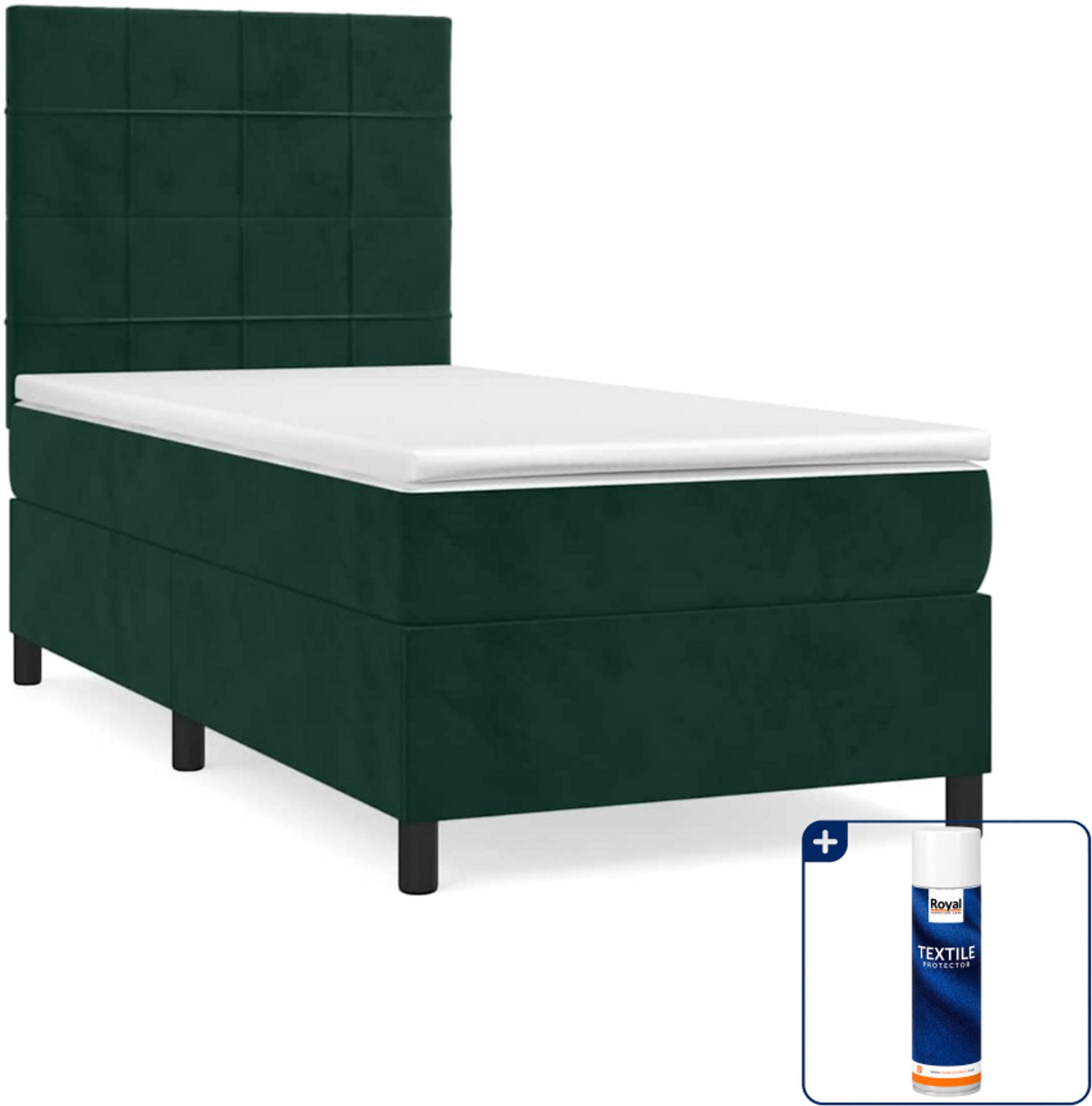 vidaXL boxspring met matras 80 x 200 cm - fluweel - donkergroen - Inclusief textielbeschermer 500 ml