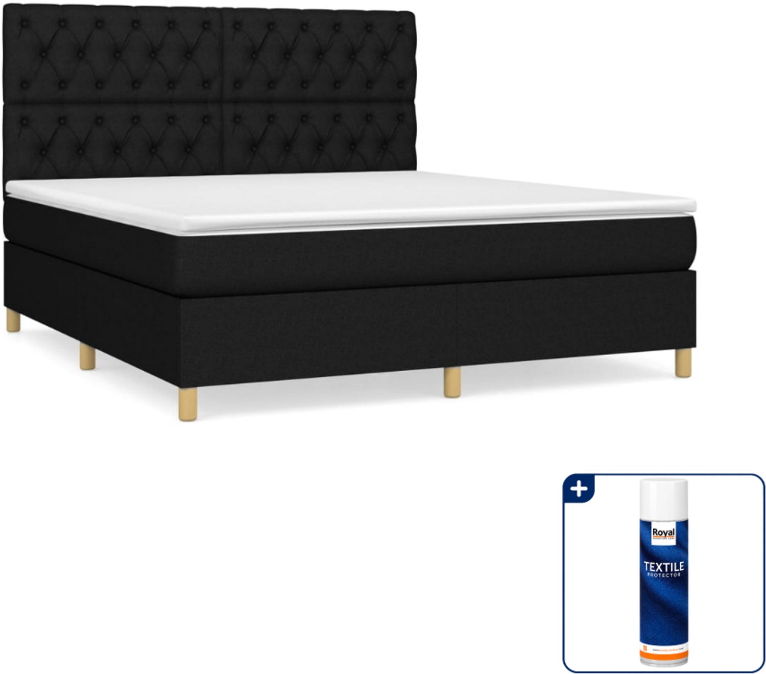 vidaXL Boxspring - Queensize 160 x 200 cm - stof - zwart - Inclusief textielbeschermer 500 ml