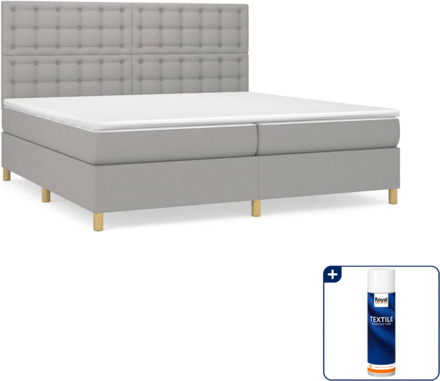 vidaXL boxspring met matras - super kingsize - 200 x 200 cm - lichtgrijs - Inclusief textielbeschermer 500 ml