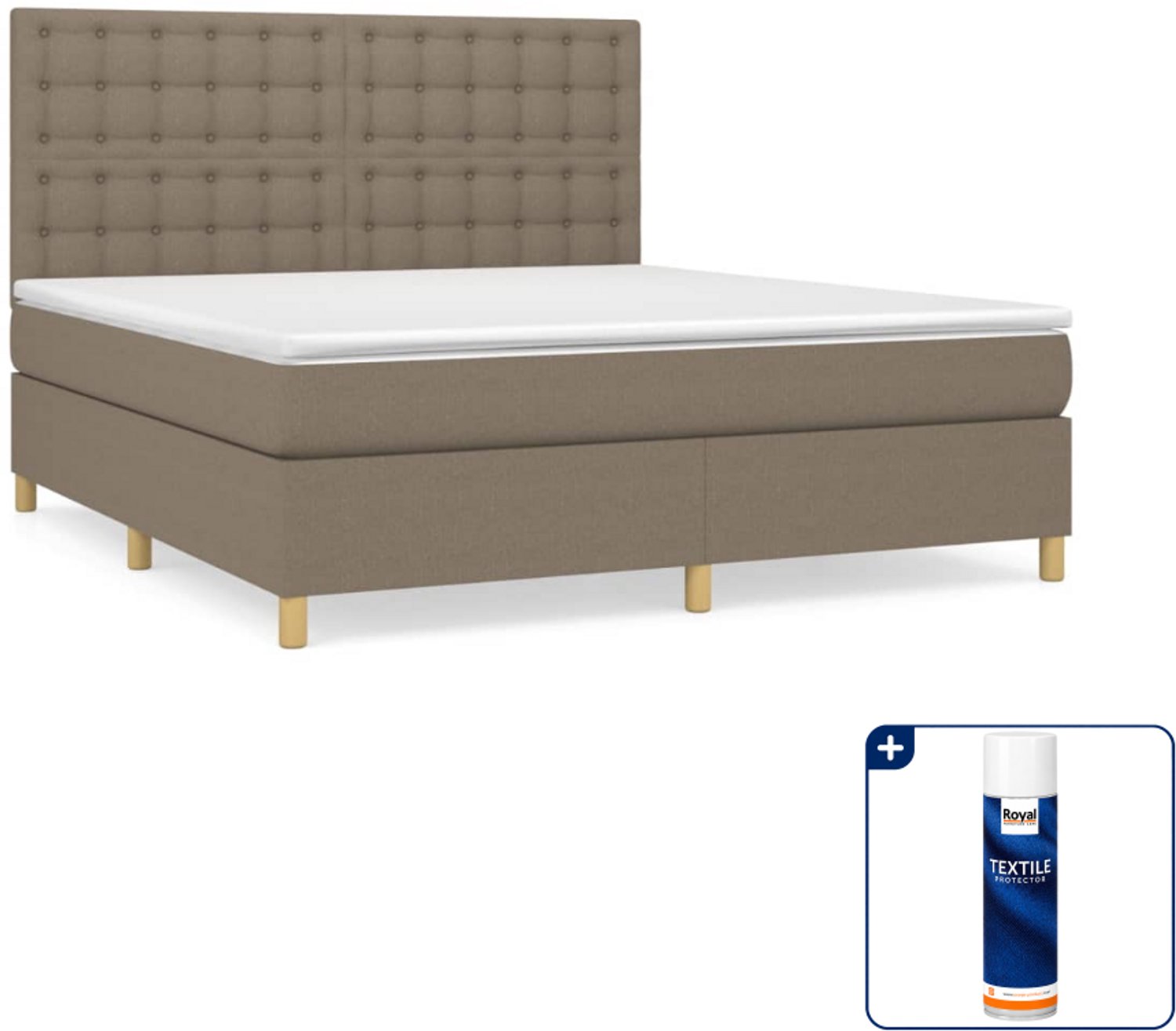 vidaXL boxspring met matras - queensize - 160 x 200 cm - taupe - Inclusief textielbeschermer 500 ml