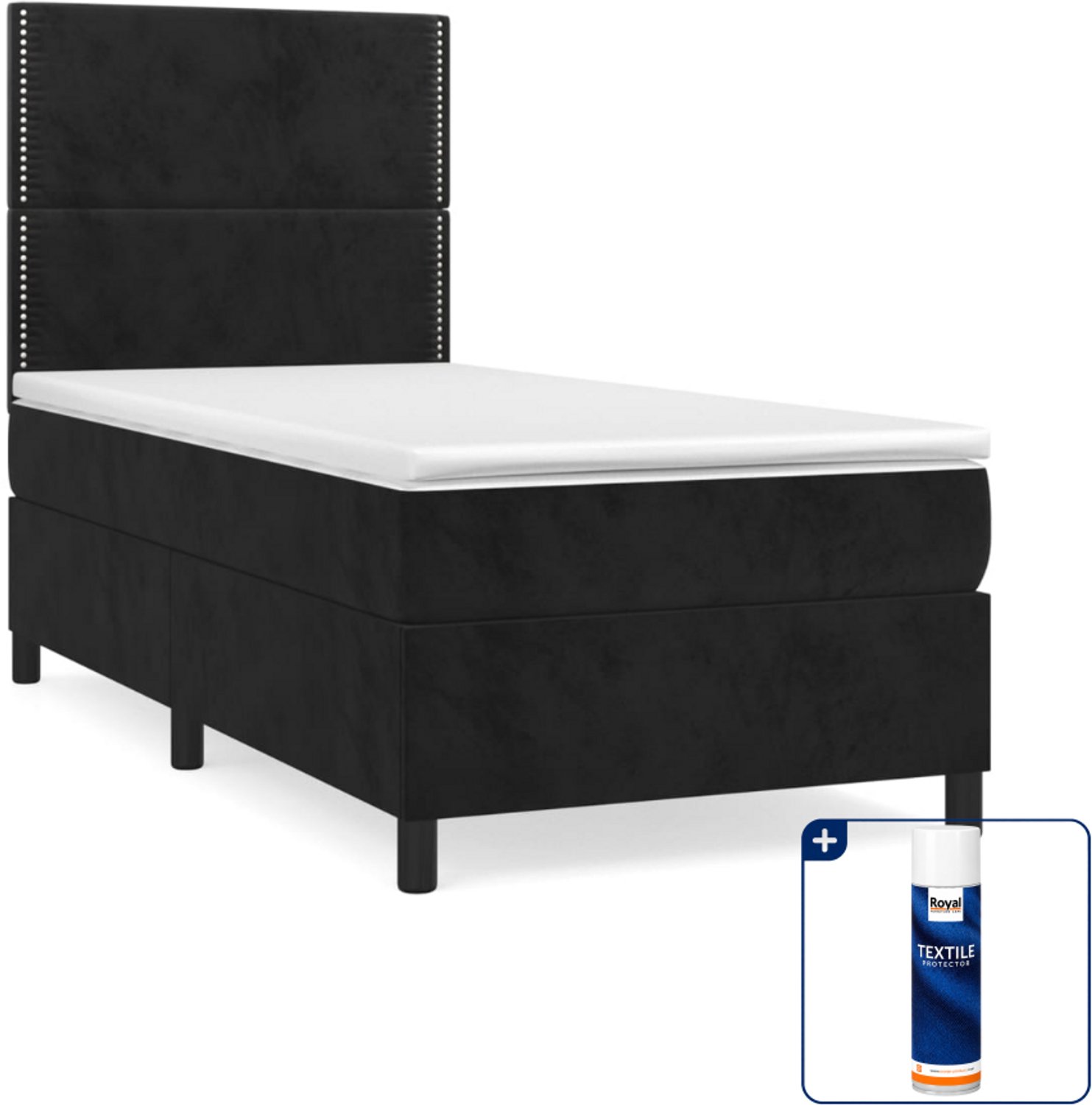 vidaXL boxspring met matras 90 x 200 cm - fluweel - zwart - Inclusief textielbeschermer 500 ml