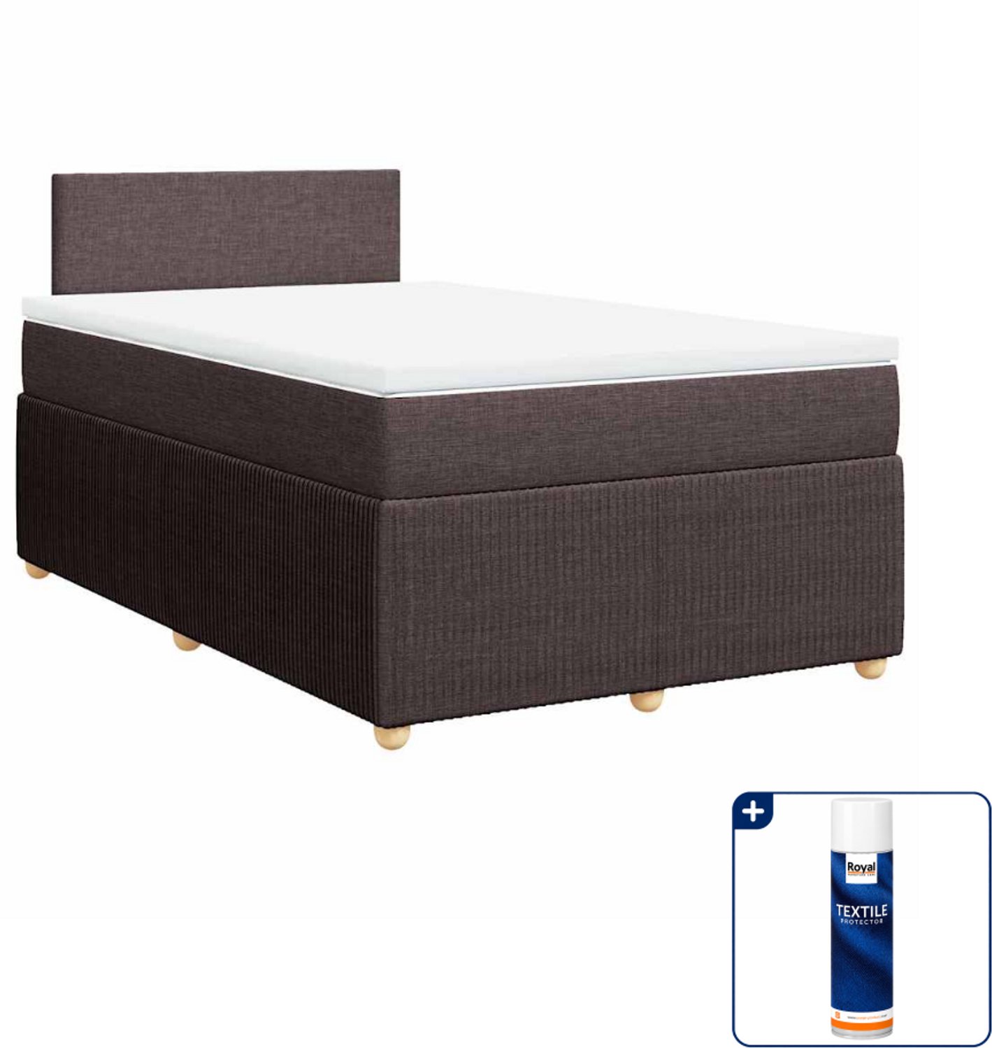vidaXL boxspring met matras - 120 x 200 cm - stof - donkerbruin - Inclusief textielbeschermer 500 ml