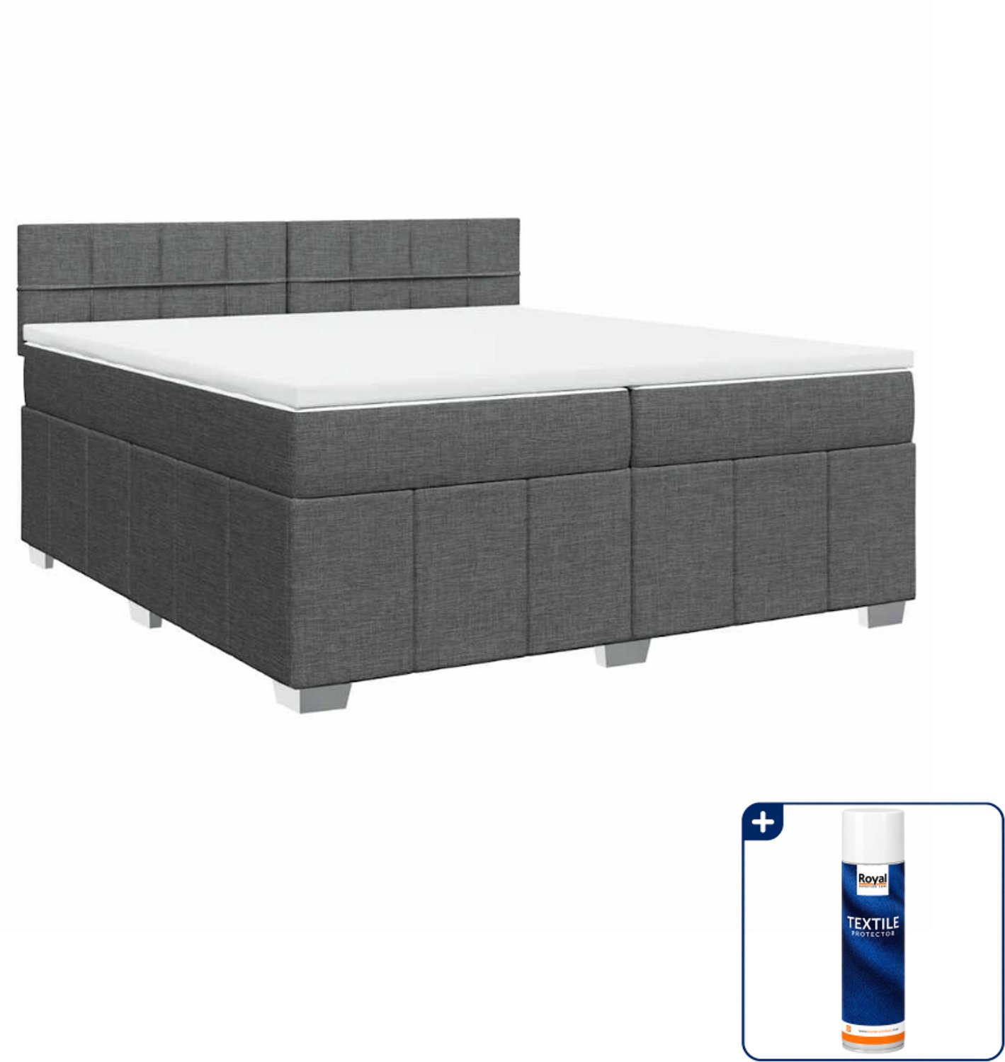 vidaXL boxspring met matras - 200 x 200 cm - stof - donkergrijs - Inclusief textielbeschermer 500 ml