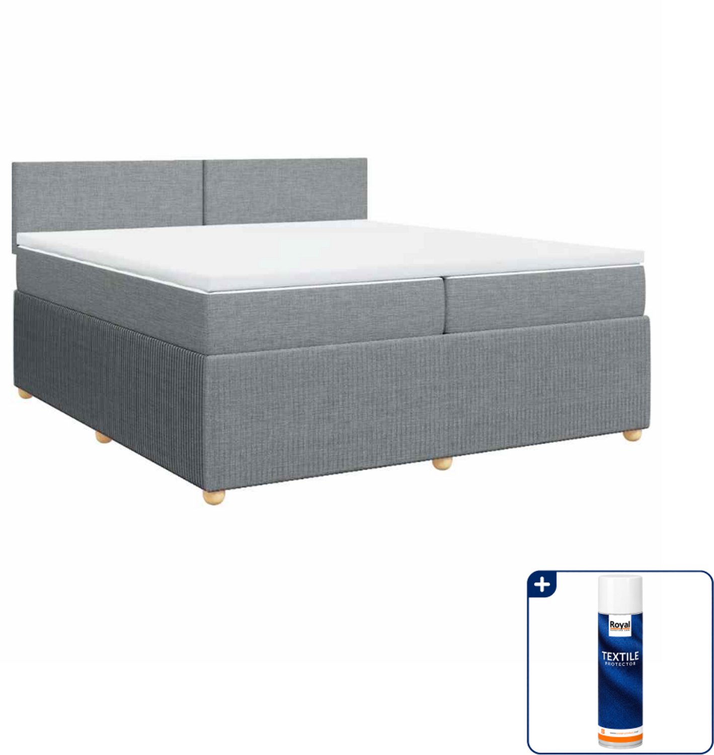 vidaXL boxspring met matras - Super kingsize - 200 x 200 cm - lichtgrijs - Inclusief textielbeschermer 500 ml