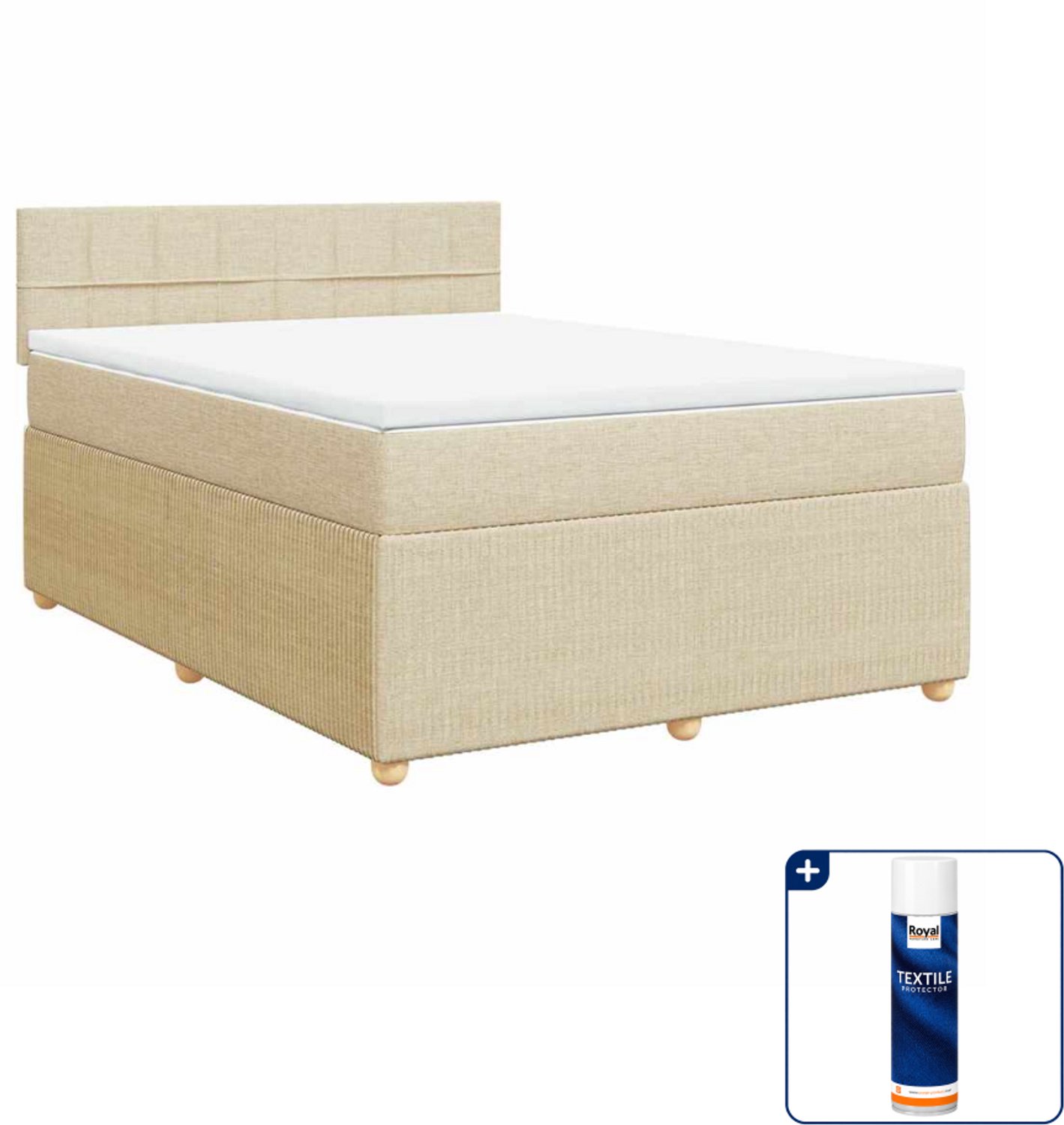 vidaXL Boxspring - 140 x 190 cm - stof - crèmekleurig - Inclusief textielbeschermer 500 ml