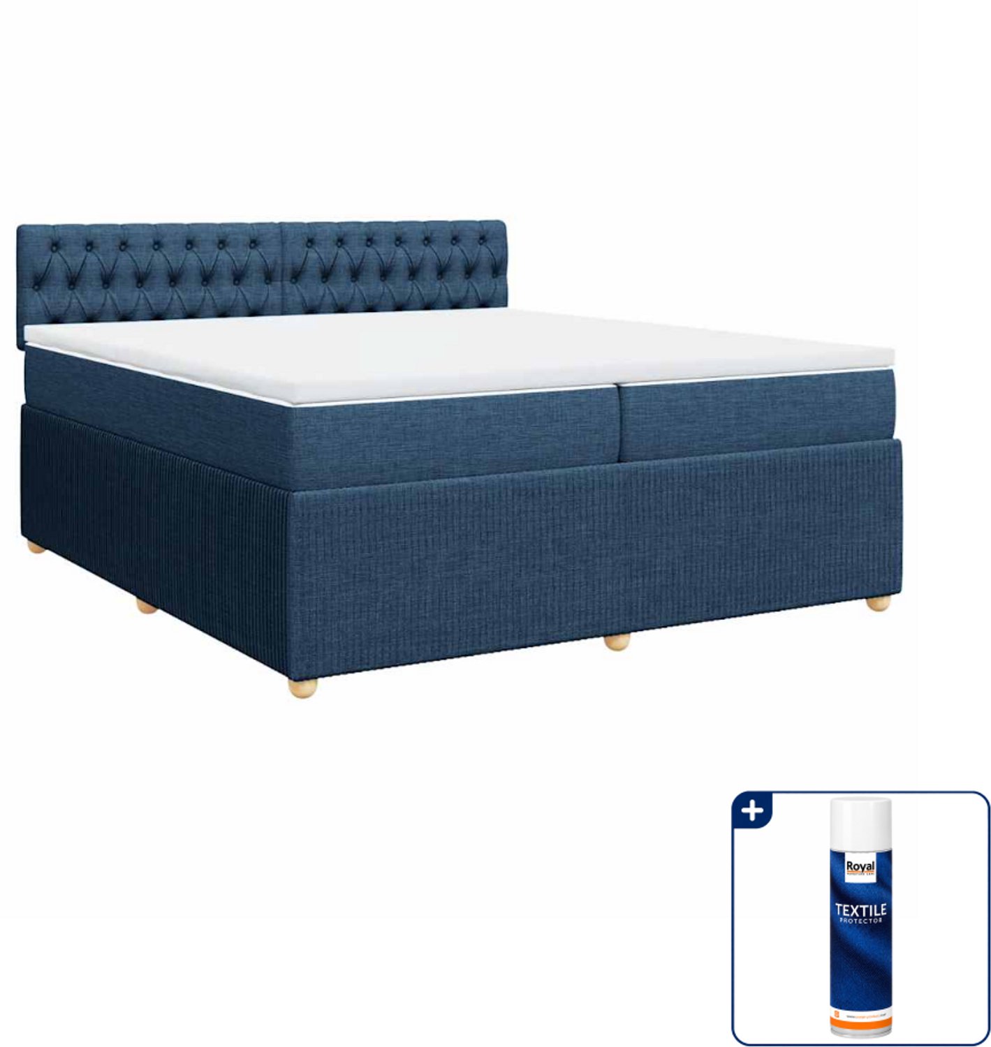vidaXL boxspring met matras - 200 x 200 cm - blauw - Inclusief textielbeschermer 500 ml