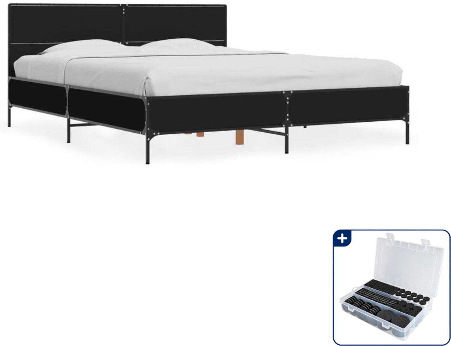 vidaXL Queensize bedframe - 160 x 200 cm - zwart - Inclusief antikrasvilt 177-delig