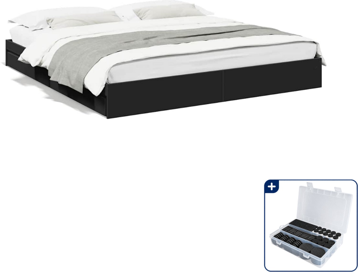 vidaXL bedframe met lades - 200 x 200 cm - bewerkt hout - zwart - Inclusief antikrasvilt 177-delig Wit