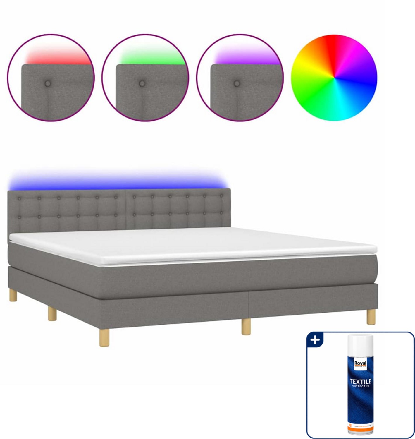 vidaXL boxspring Queensize - 160 x 200 cm - donkergrijs - Inclusief textielbeschermer 500 ml