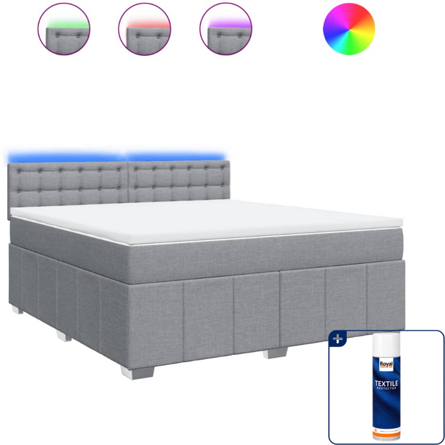 vidaXL boxspring met matras - Kingsize - 180 x 200 cm - lichtgrijs - Inclusief textielbeschermer 500 ml