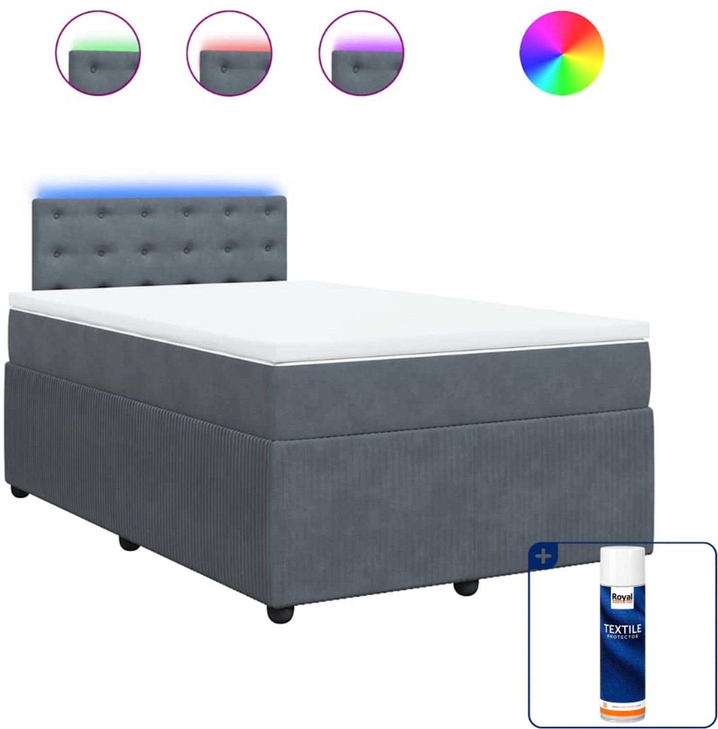 vidaXL boxspring met matras 120 x 200 cm - fluweel - donkergrijs - Inclusief textielbeschermer 500 ml